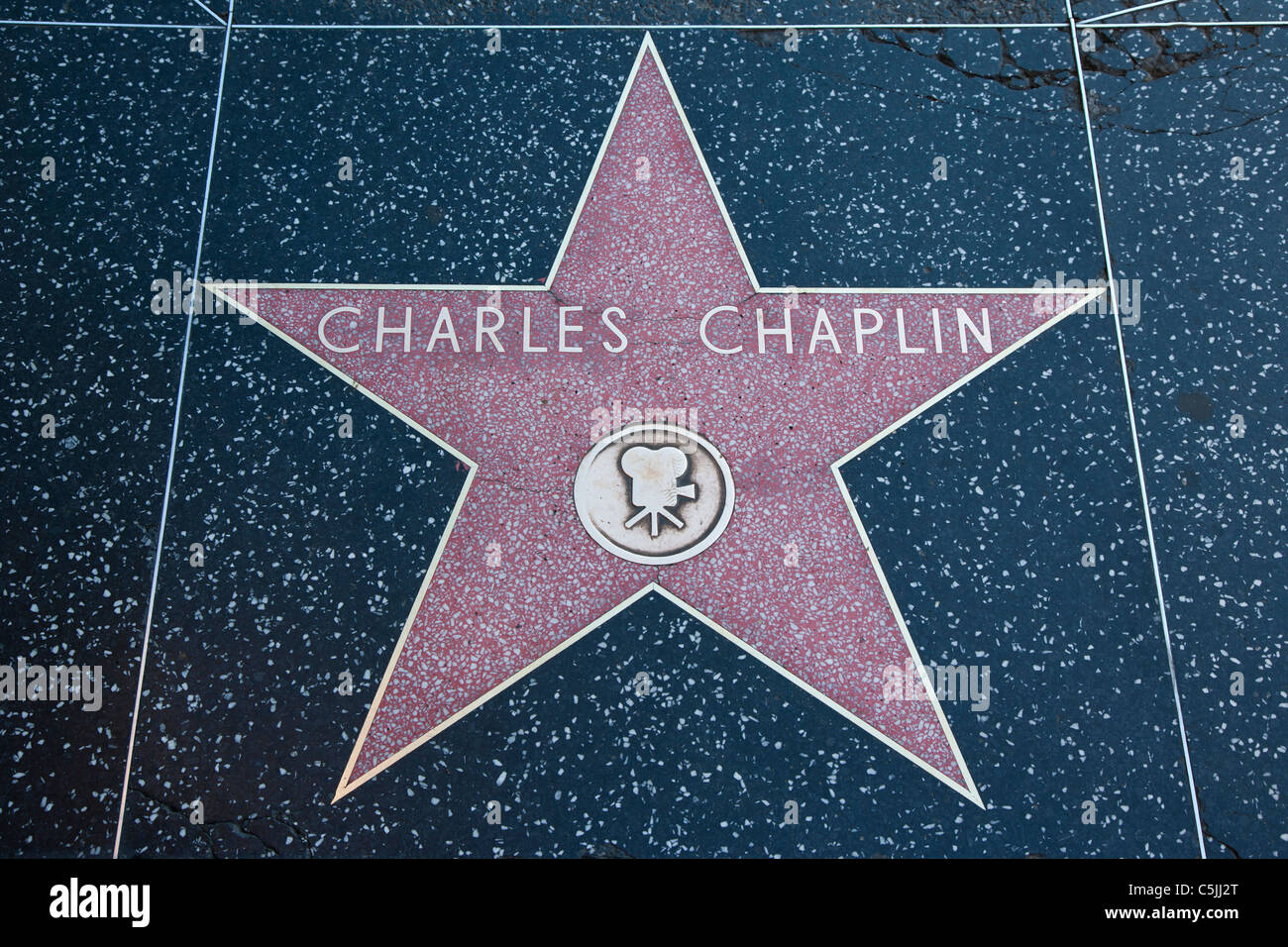Charles Chaplin étoile sur le Hollywood Walk of Fame, Los Angeles, Californie, USA Banque D'Images