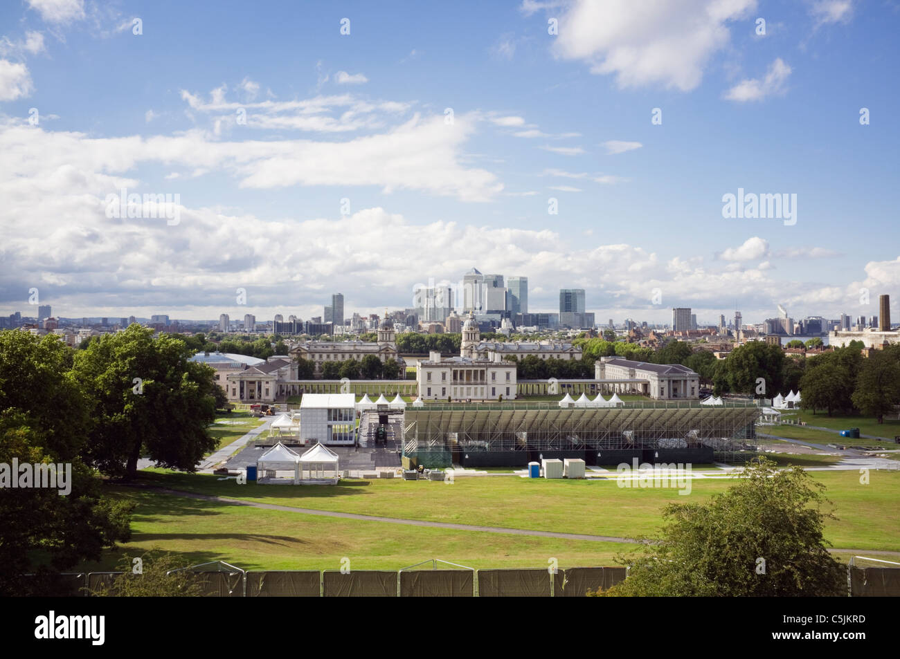 Vue de l'organisation des Jeux Olympiques de 2012 equestrian events Lieu et stade de la Maison de la Reine. Le Parc de Greenwich, London, England, UK, Grande-Bretagne Banque D'Images