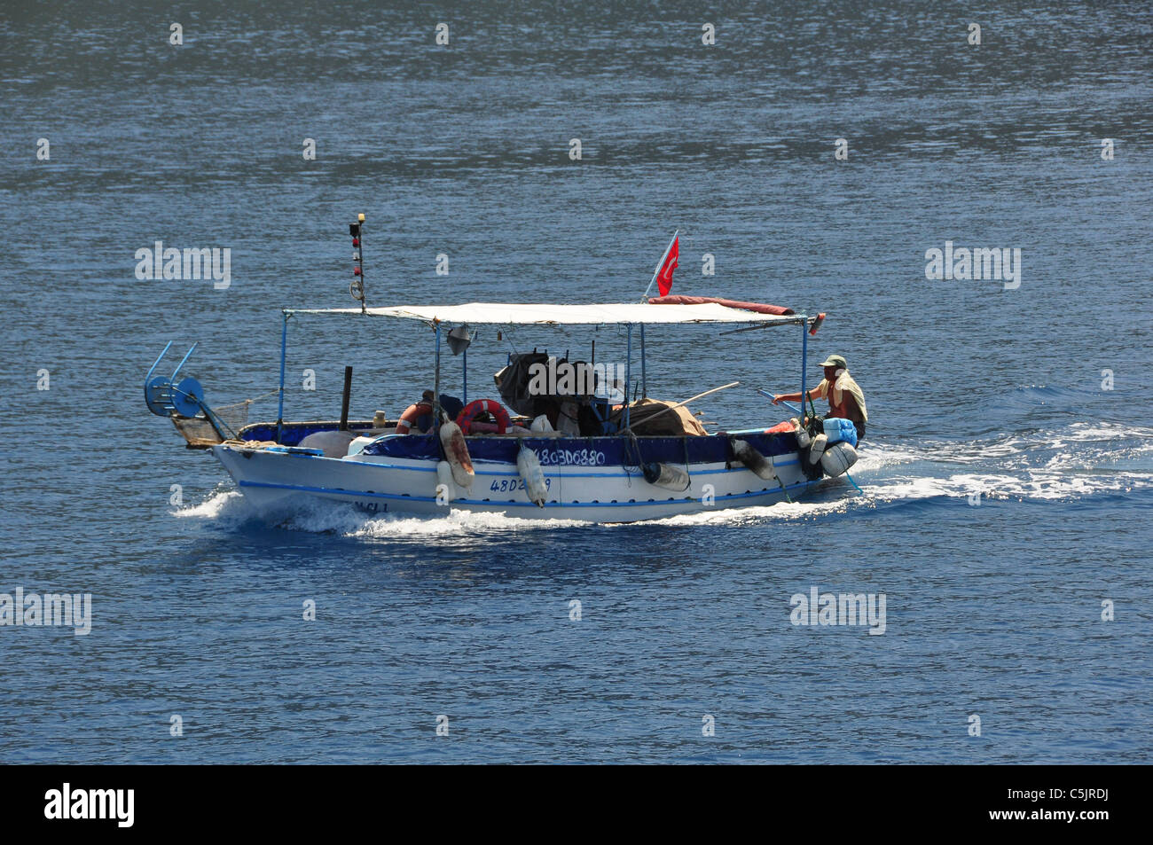 Un bateau taxi turc opérant à partir de Marmaris à Icmeler Turkey Banque D'Images