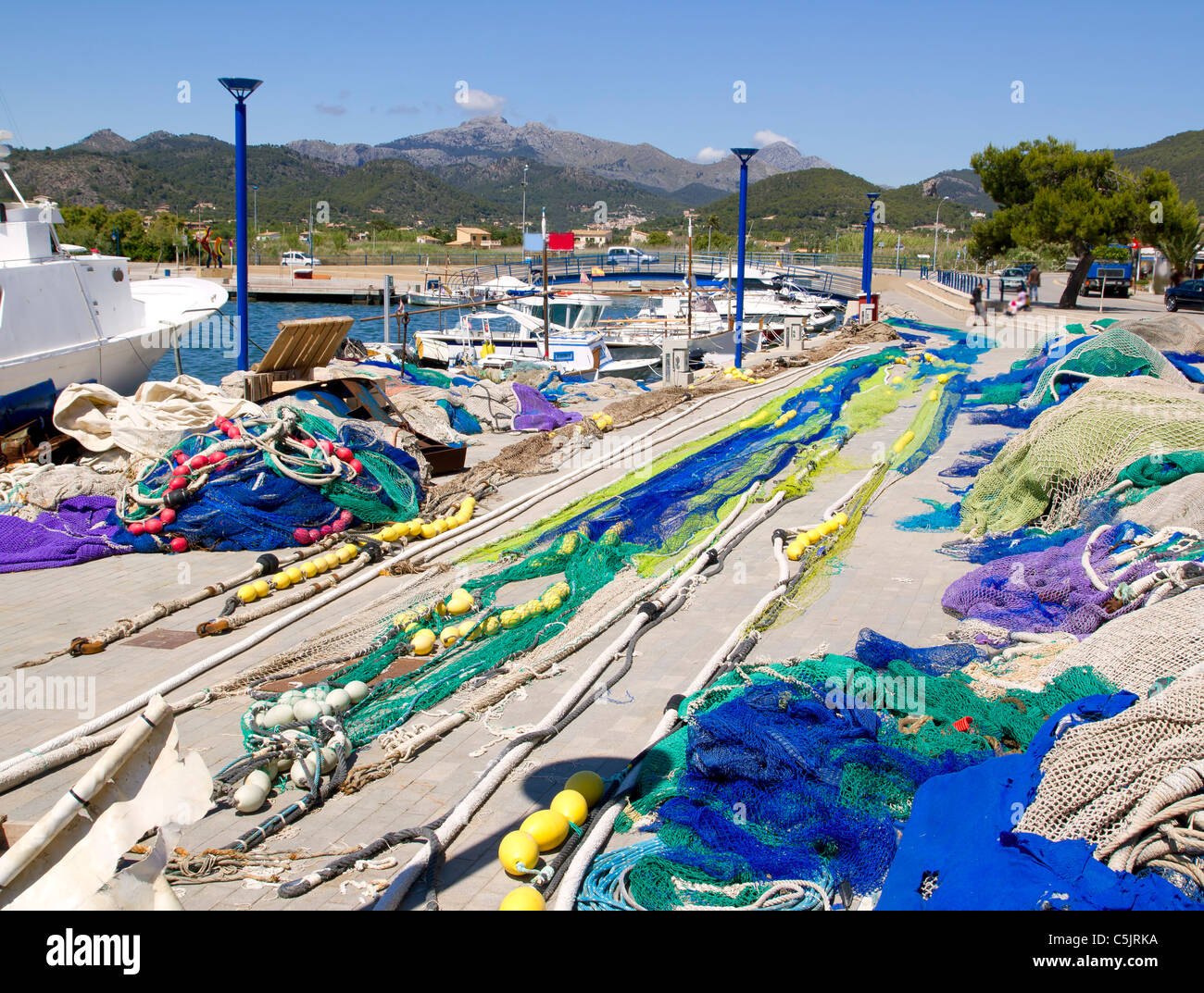 Les filets de pêche et s'attaquer au port d'Andratx Majorque Îles Baléares Banque D'Images