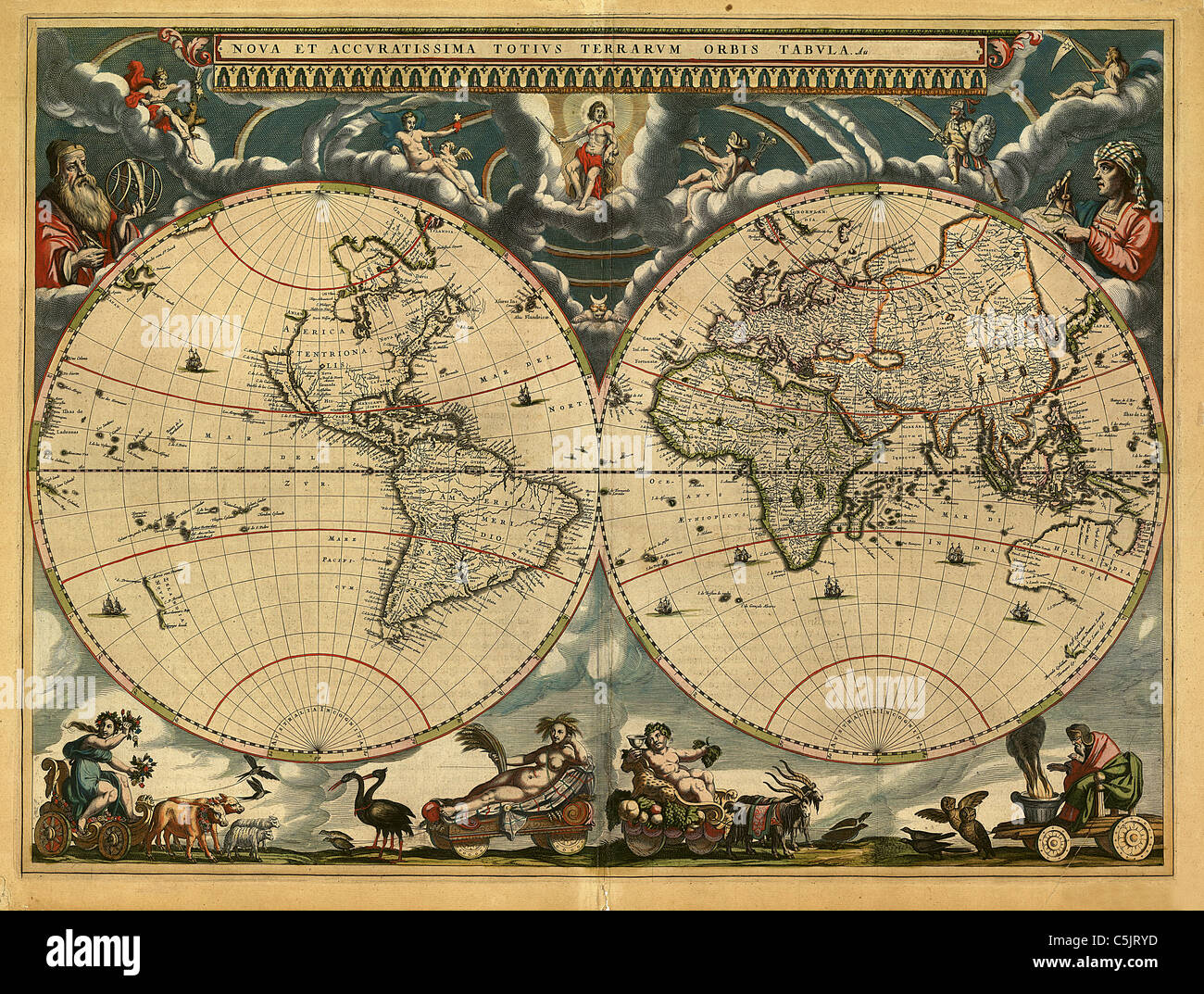 Nova et Accuratissima Totius orbis terrarum tabula - Carte du Monde Antique par Joan Blaeu, vers 1664. Banque D'Images