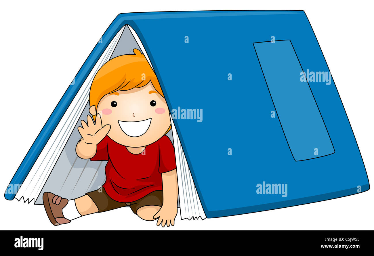 Illustration d'un jeune garçon assis sous un gros livre Banque D'Images