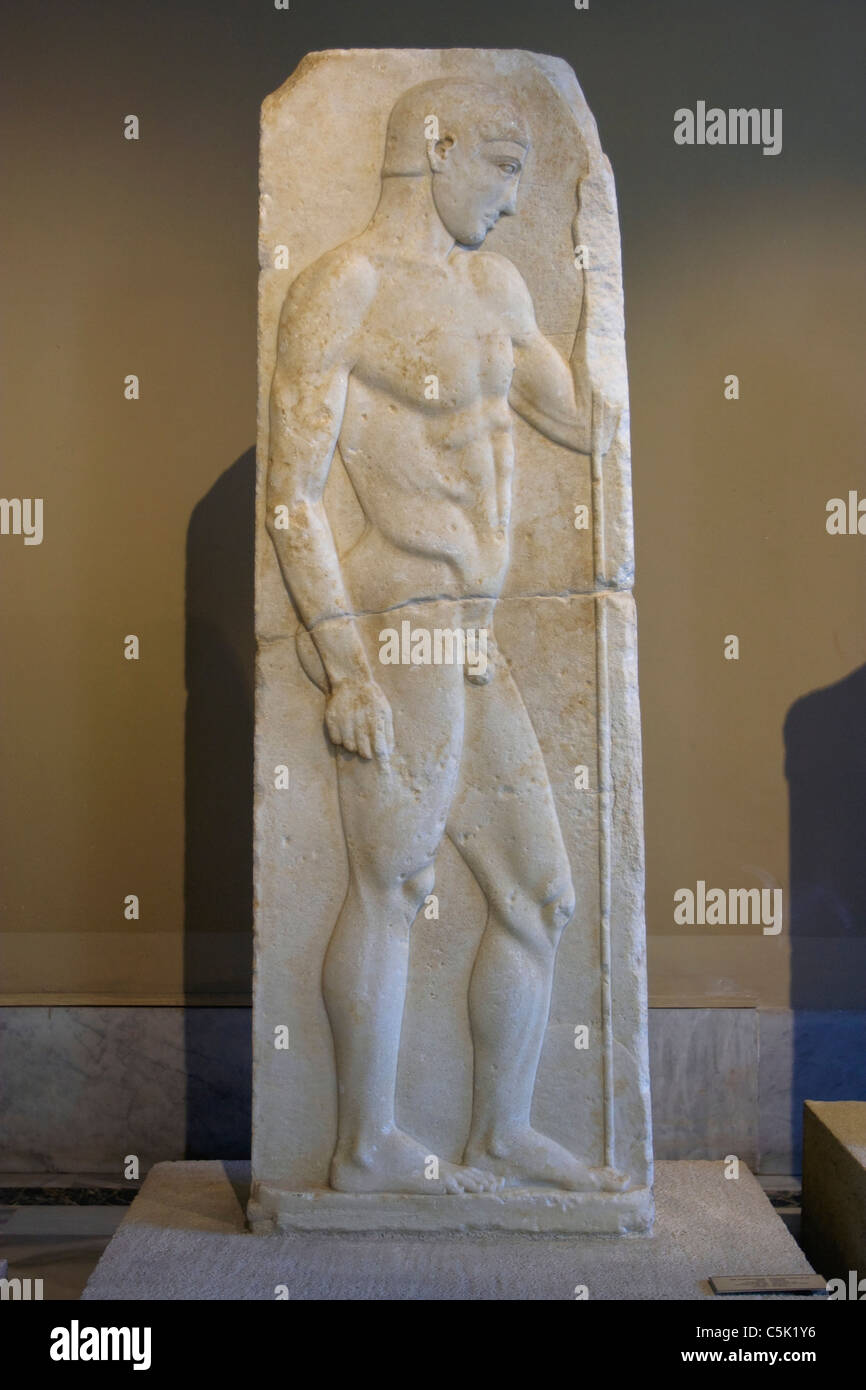 D'une stèle funéraire, discobole, le marbre, de Nisyros (Grèce), Musée archéologique, Istanbul, Turquie Banque D'Images