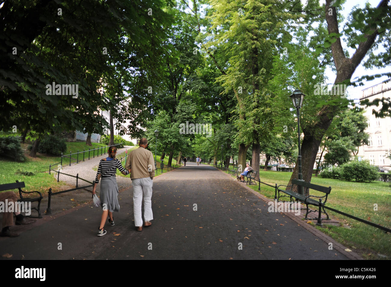 Jardin Planty de Cracovie anneau qui entoure la ville, à la place de l'enceinte médiévale Banque D'Images