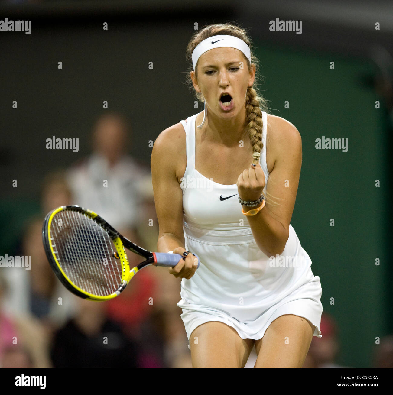 Victoria Azarenka (BLR) célèbre pendant l'édition 2011 des Championnats de tennis de Wimbledon Banque D'Images