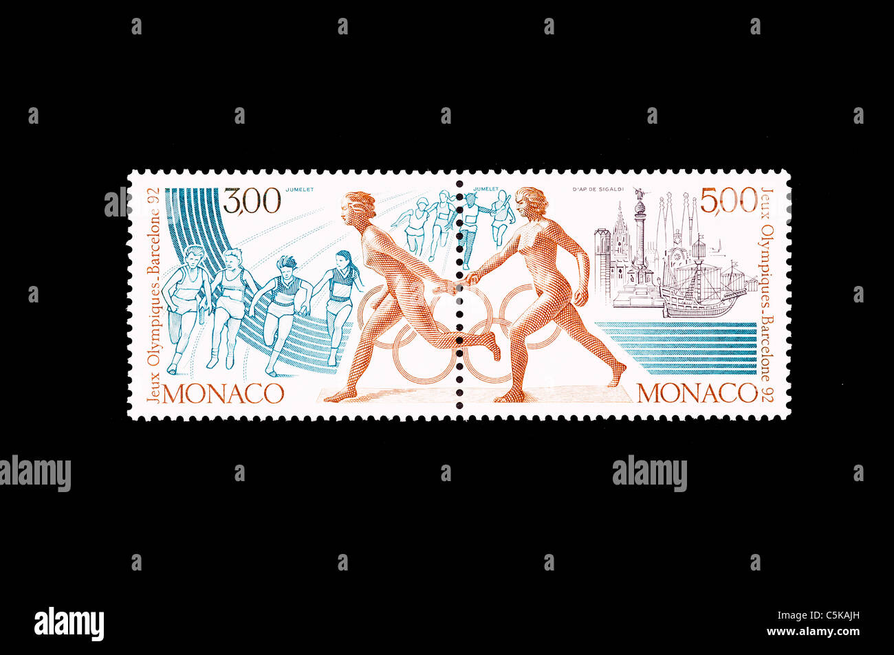 La course de relais de la discipline dans un timbre commémoratif de l'occasion des Jeux olympiques de Barcelone 1992 Banque D'Images