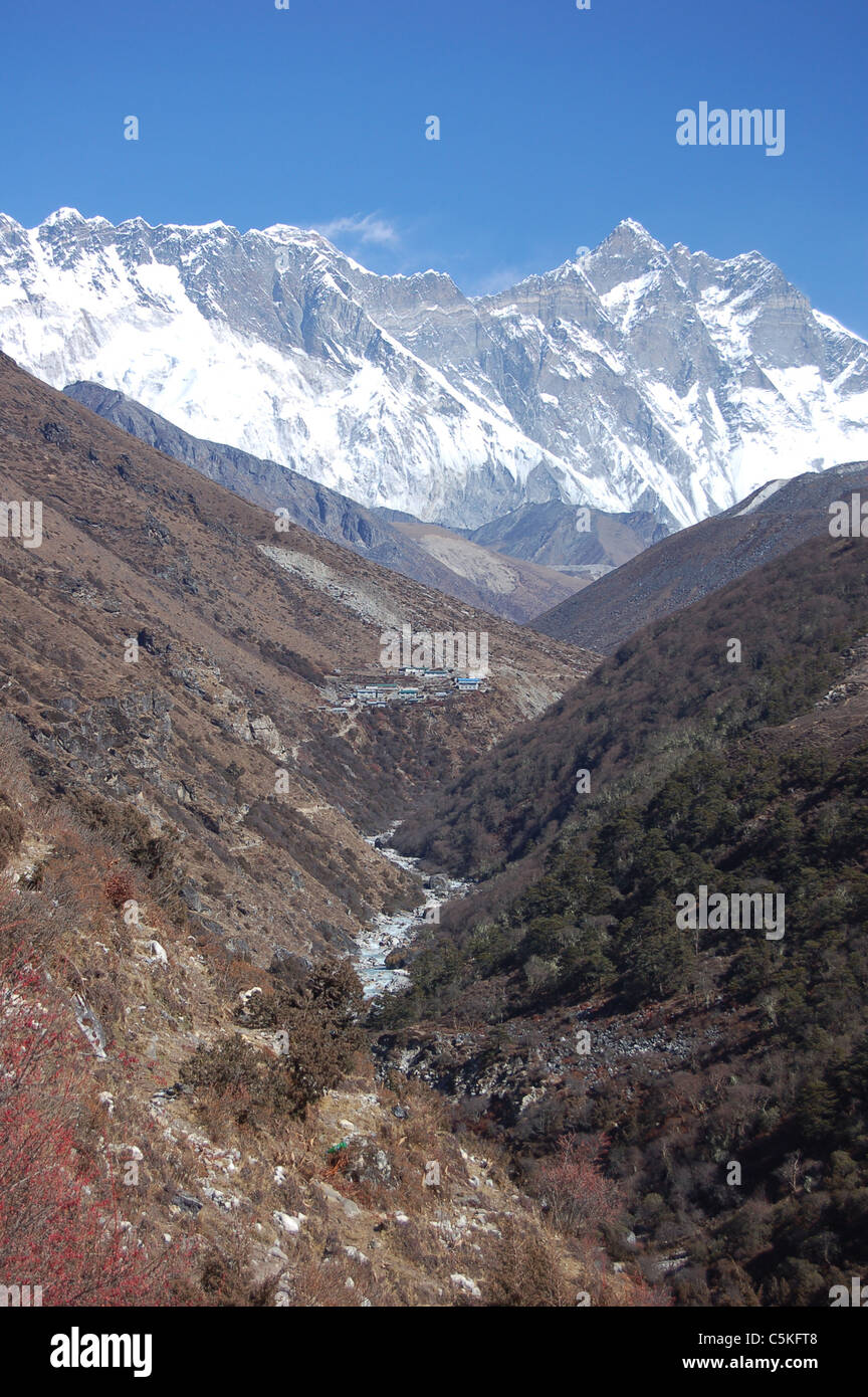 Vue du Nuptse, Lhotse et Everest, Lhotse Shar Banque D'Images