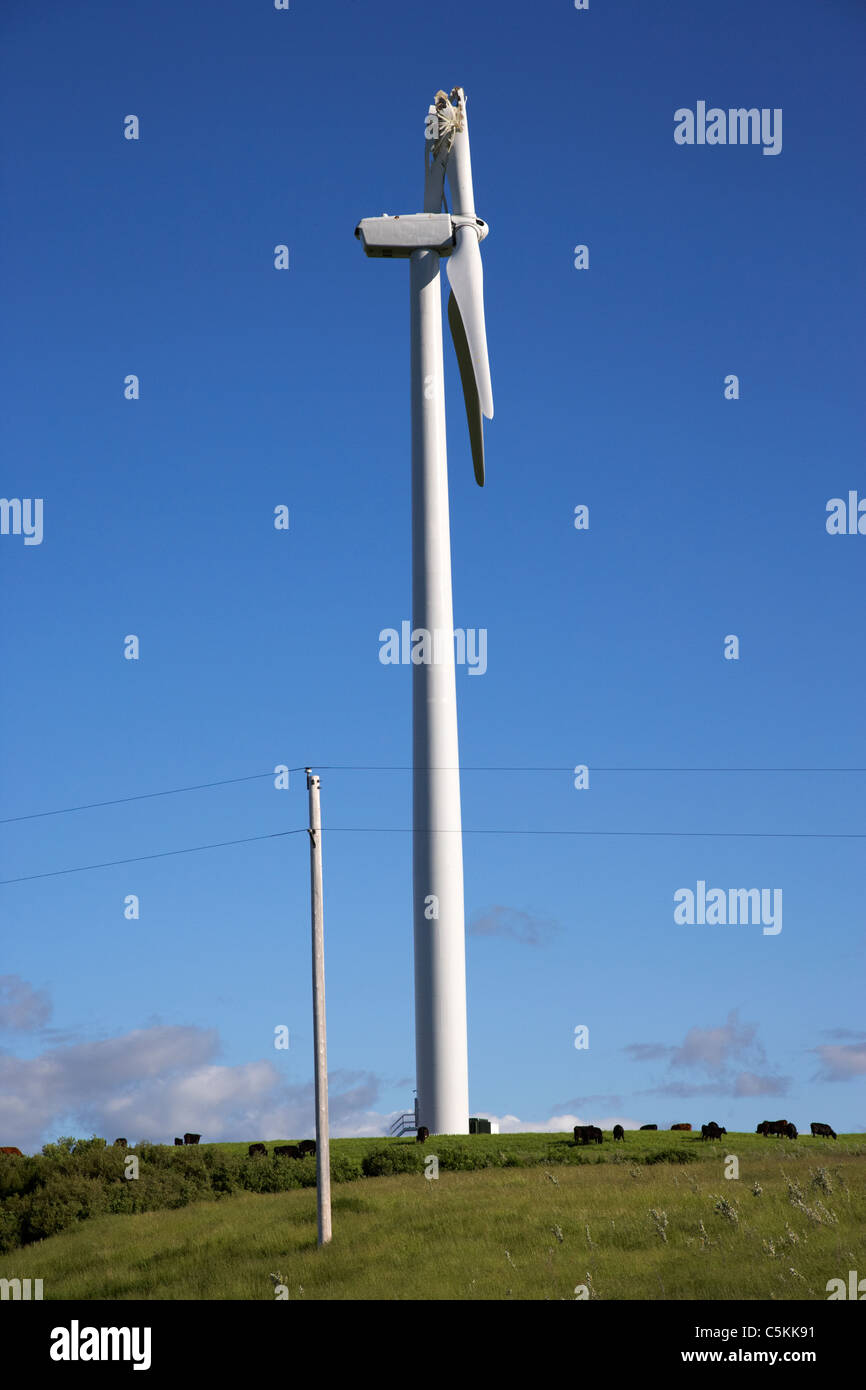 Broken wind turbine blade sur moulin wind farm près de Minot, Dakota du Nord, USA Banque D'Images