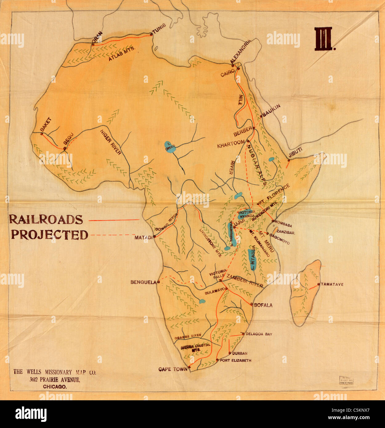 Railroad carte de l'Afrique, vers 1908 Banque D'Images Railroad carte de l'Afrique, vers 1908 Banque D'Images