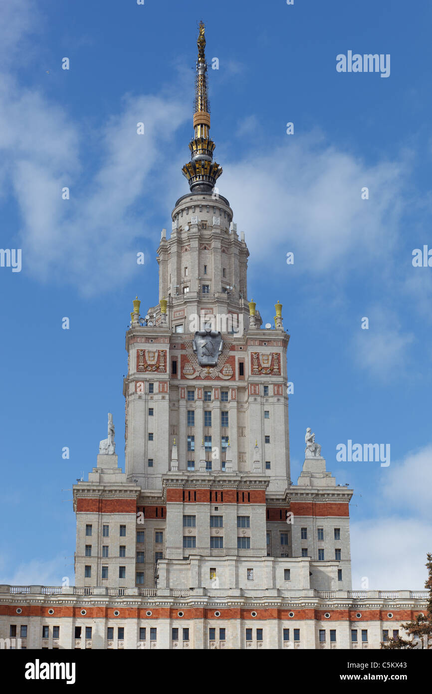 L'Université d'État de Moscou Bâtiment principal spire Banque D'Images