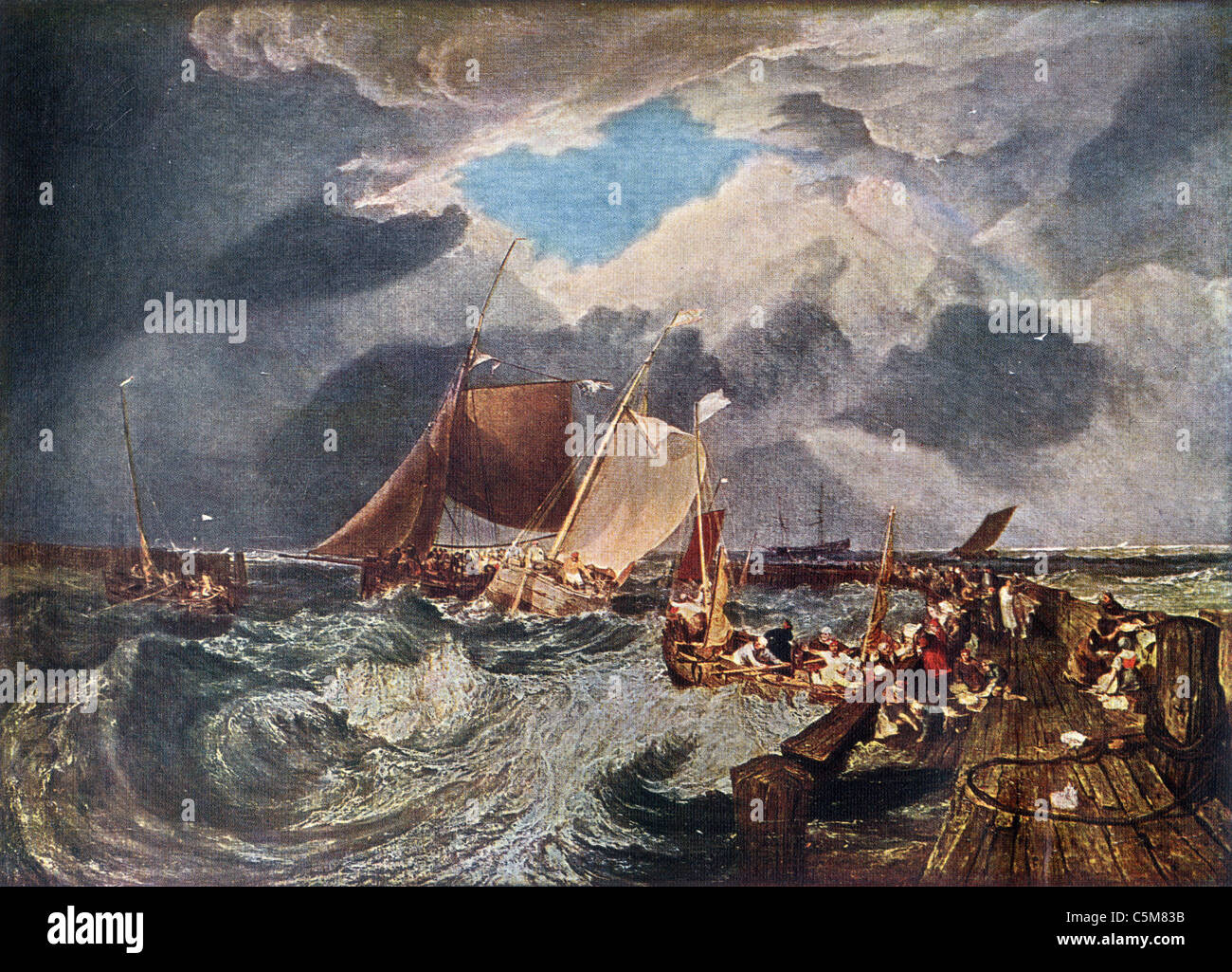 Peinture de J M W Turner ; 'Calais Pier. Les pêcheurs français se préparer à prendre la mer. Le paquet anglais arrivant' ; Banque D'Images