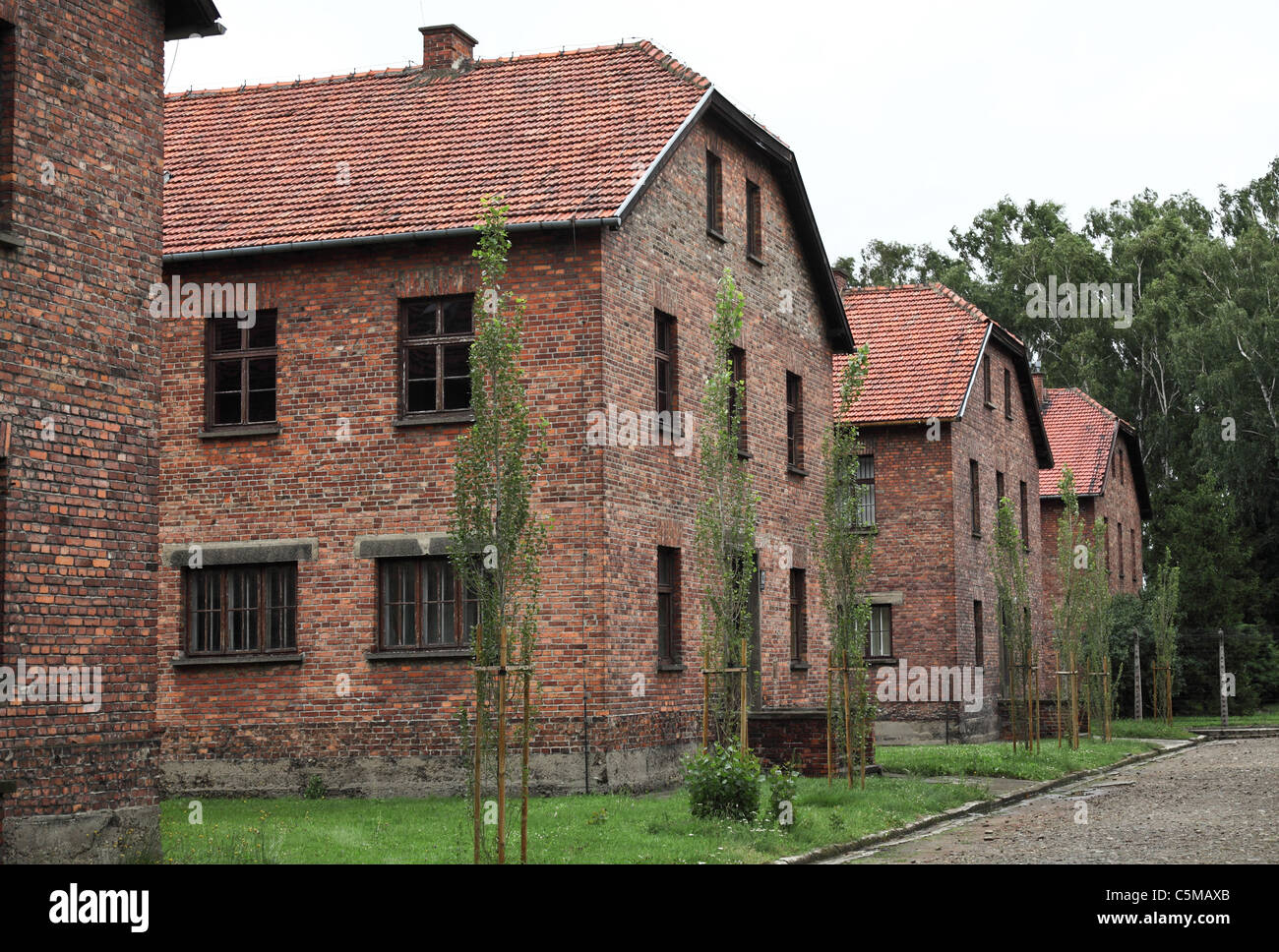 Camp d'Auschwitz, vue sur barracks Banque D'Images