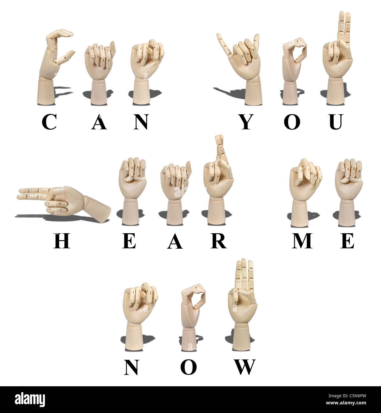 Pouvez-vous m'entendre maintenant affiché dans la langue des signes Ameslan Banque D'Images