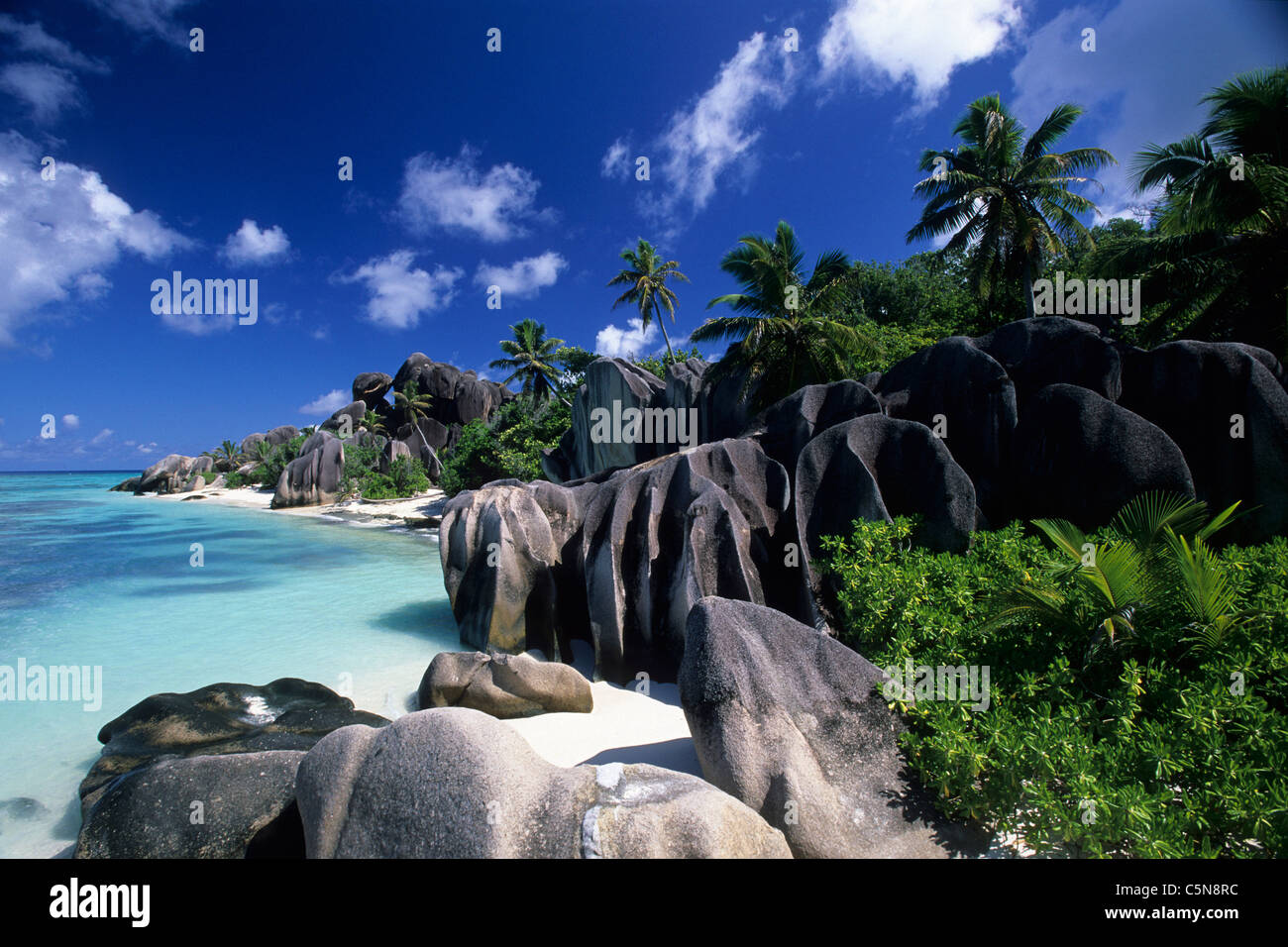 Impressions de La Digue, de l'Océan Indien, les Seychelles Banque D'Images