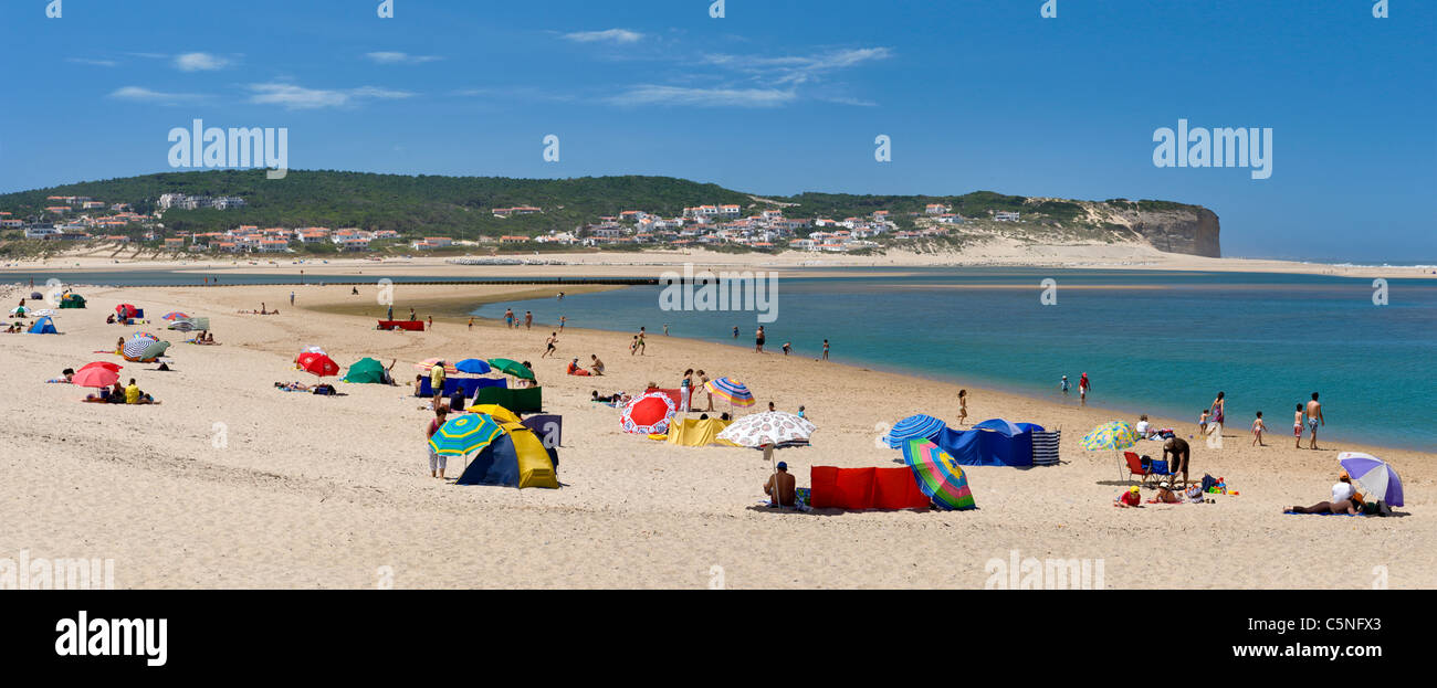 Au Portugal, la Costa da Prata, Foz do Arelho Lagoon beach Banque D'Images