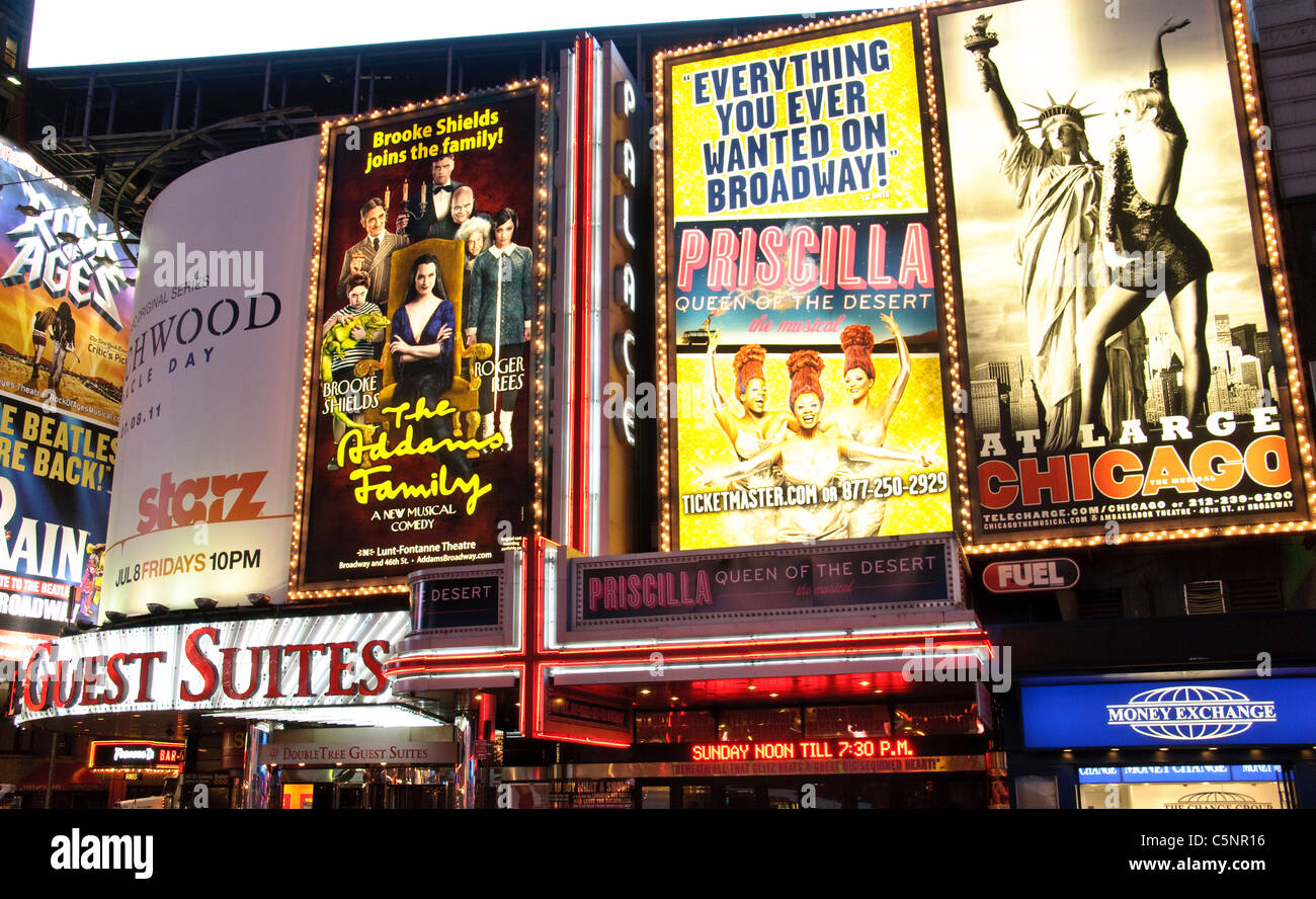 Annonces de Broadway, signes d'affiches, de théâtres, de New York City, USA, Banque D'Images