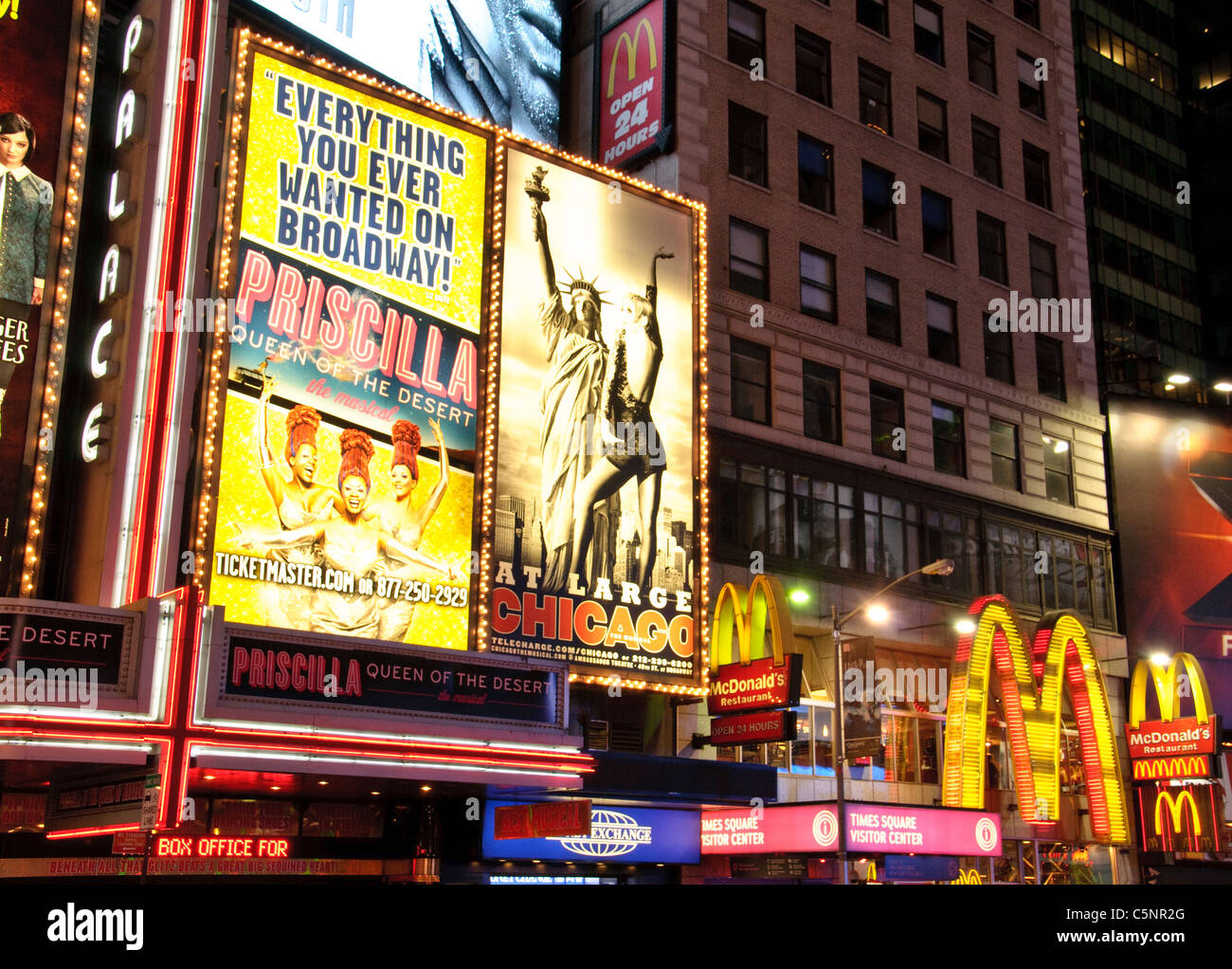 Annonces de Broadway, signes d'affiches, de théâtres, de New York City, USA, Banque D'Images