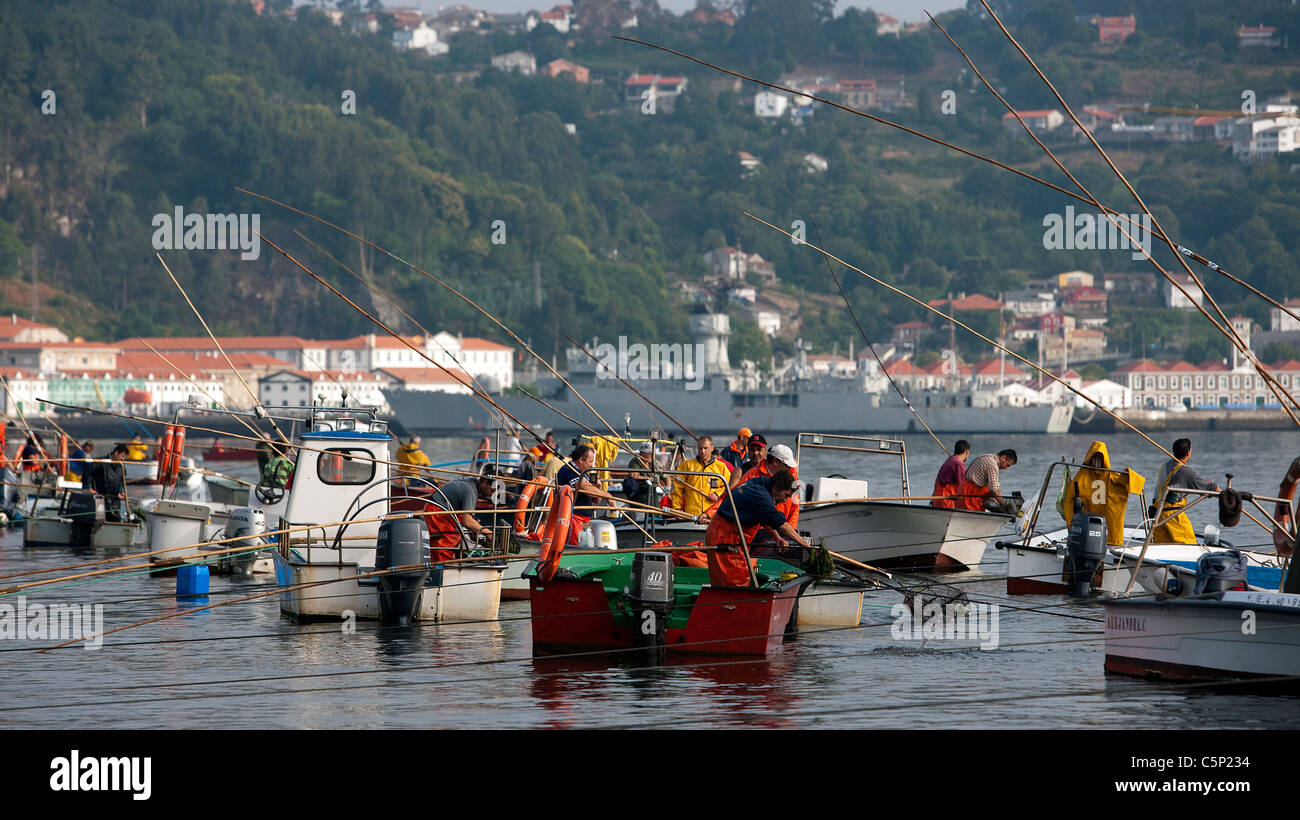 La Galice, Espagne Pêcheurs Banque D'Images