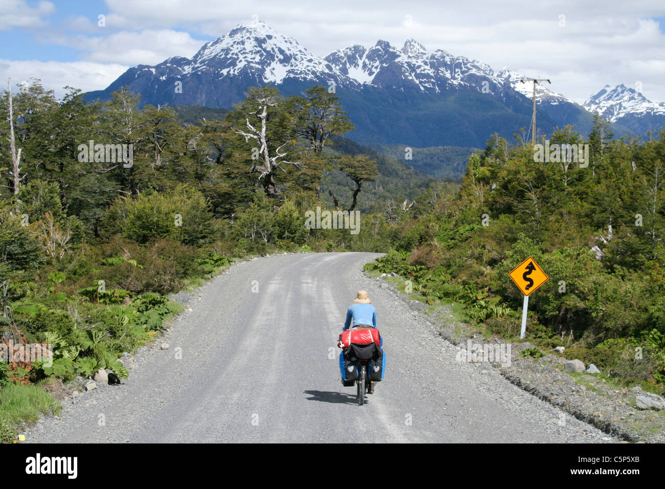 Cycliste, Carretera Austral, Chili, Amérique du Sud Banque D'Images
