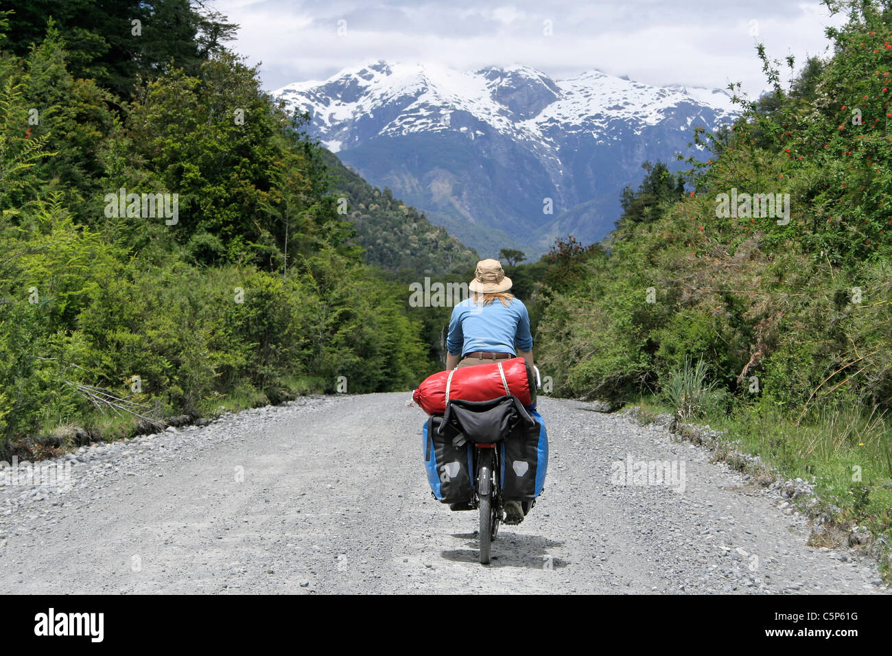 Cycliste, Carretera Austral, Chili, Amérique du Sud Banque D'Images