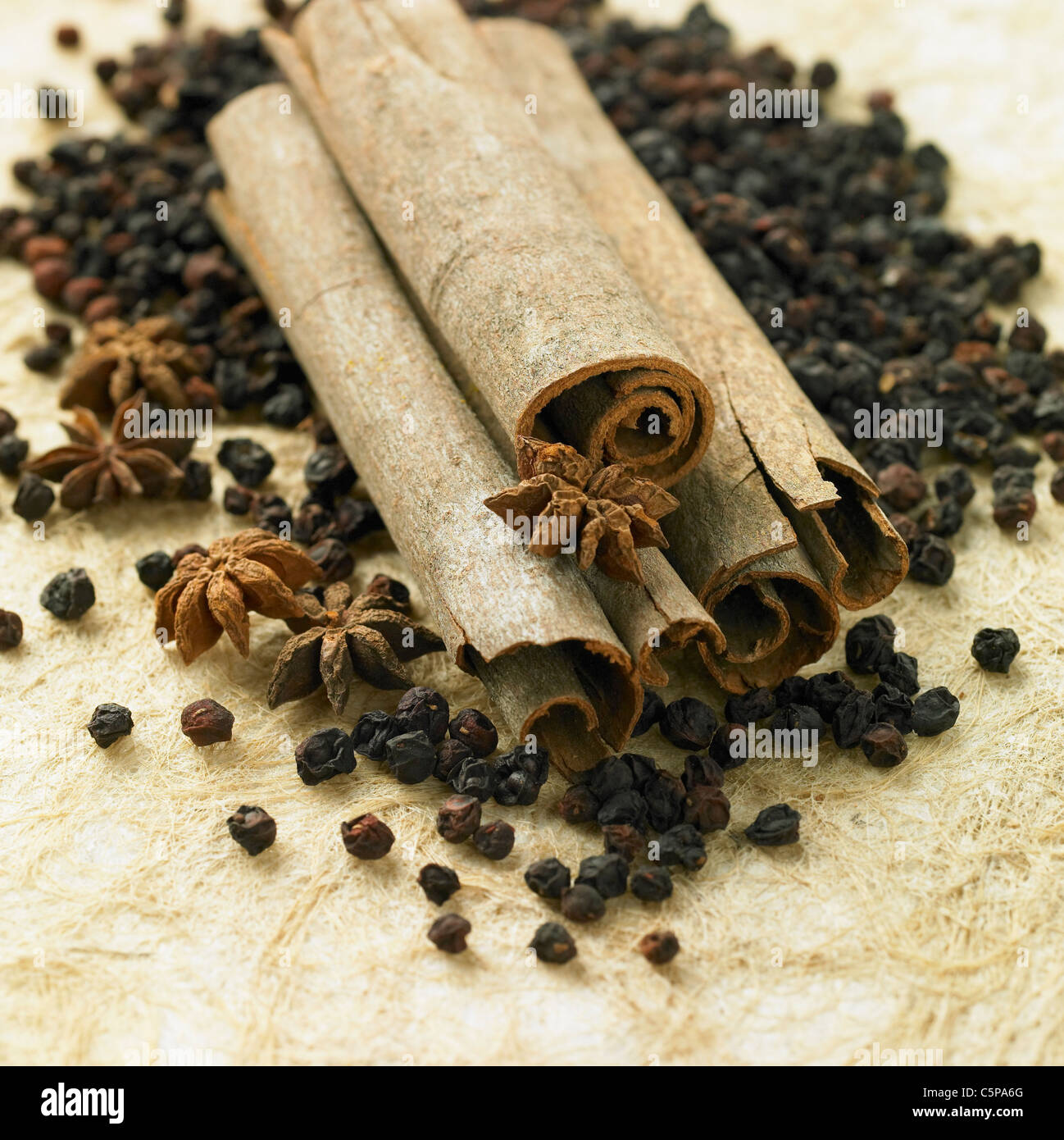 Cannelle et autres herbes séchées Banque D'Images