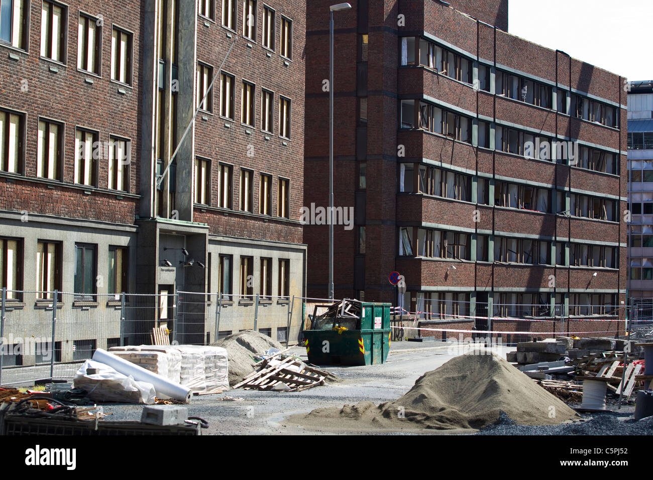 Destruction en surface politique d'Oslo où la terreur des bombes faites par Anders Behring Breivik a détruit des bâtiments.Photo:Jeff Gilbert Banque D'Images