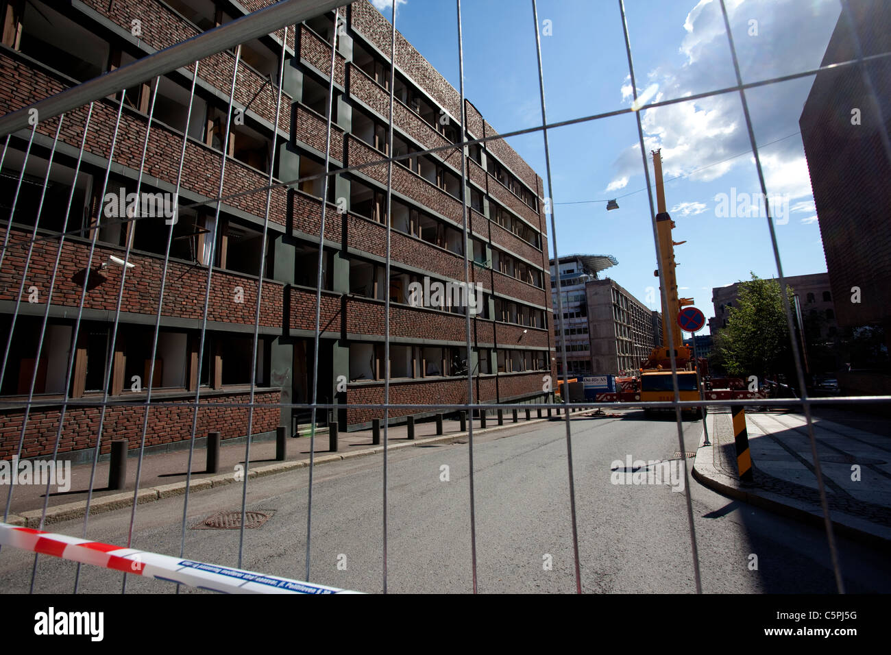 Destruction en surface politique d'Oslo où la terreur des bombes faites par Anders Behring Breivik a détruit des bâtiments.Photo:Jeff Gilbert Banque D'Images