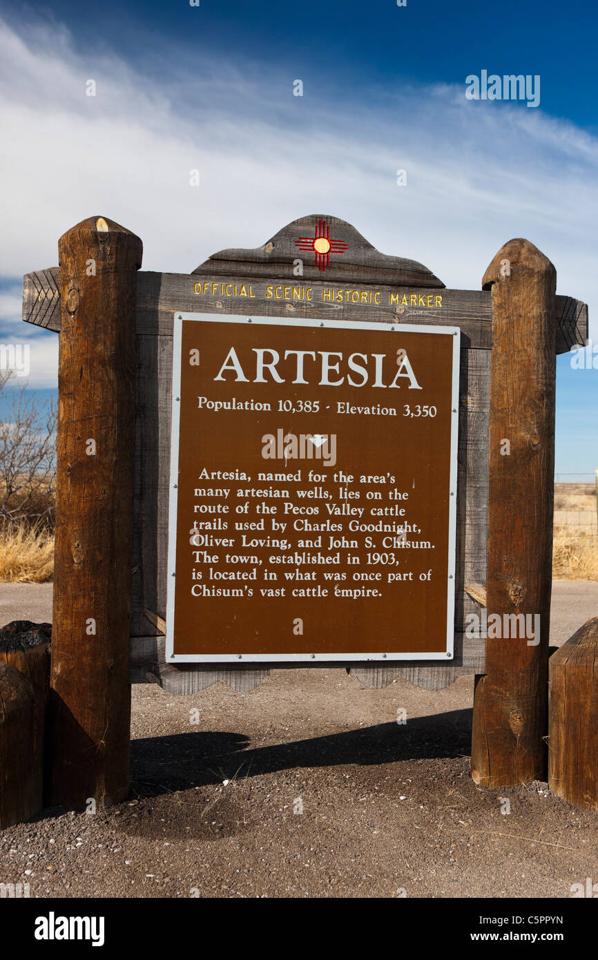 ARTESIA. Nommé pour les nombreux puits artésiens, se trouve sur la route de la vallée de la Pecos sentiers de bovins. Banque D'Images