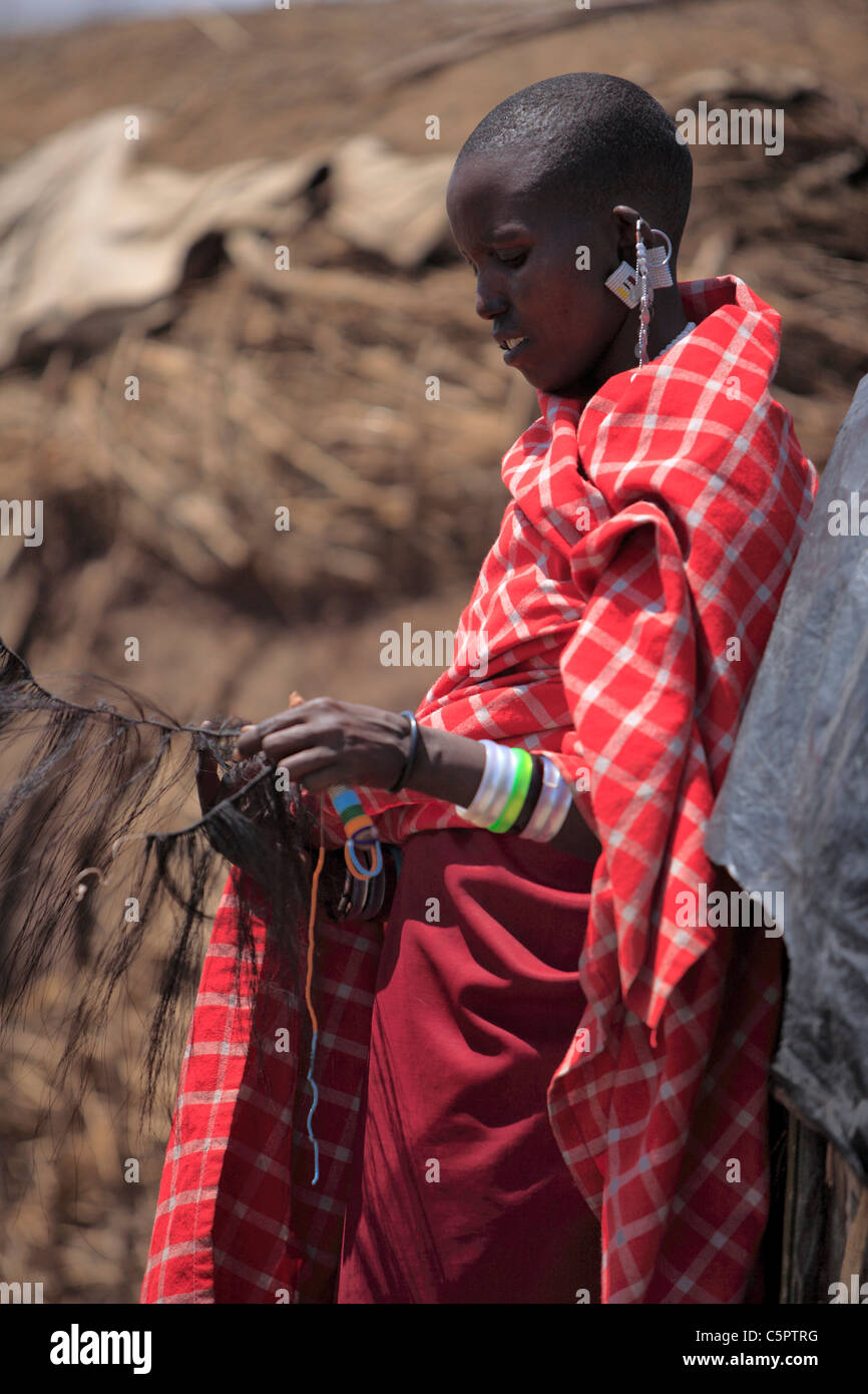 Peuple Maasai Village Maasai, Tanzanie Banque D'Images
