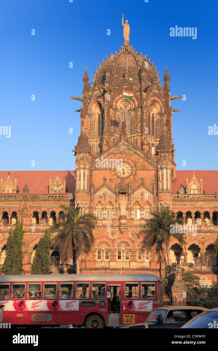 Chhattrapati Shivaji Maharaj la gare, l'architecte F.W.Stevens, 1878-1888, l'UNESCO World Heritage site, Mumbai, Inde Banque D'Images
