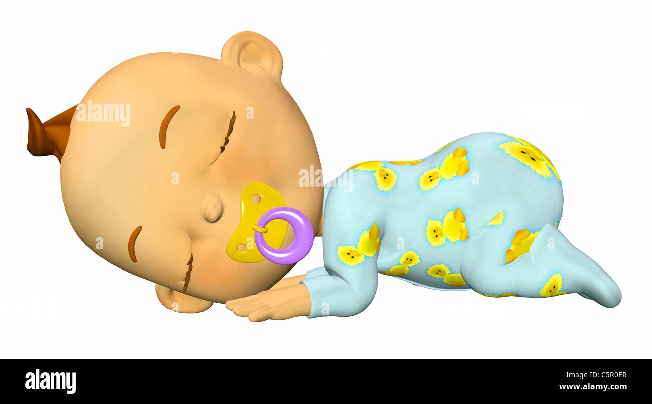 Illustration d'un dessin animé bébé dormir sur un fond blanc Banque D'Images