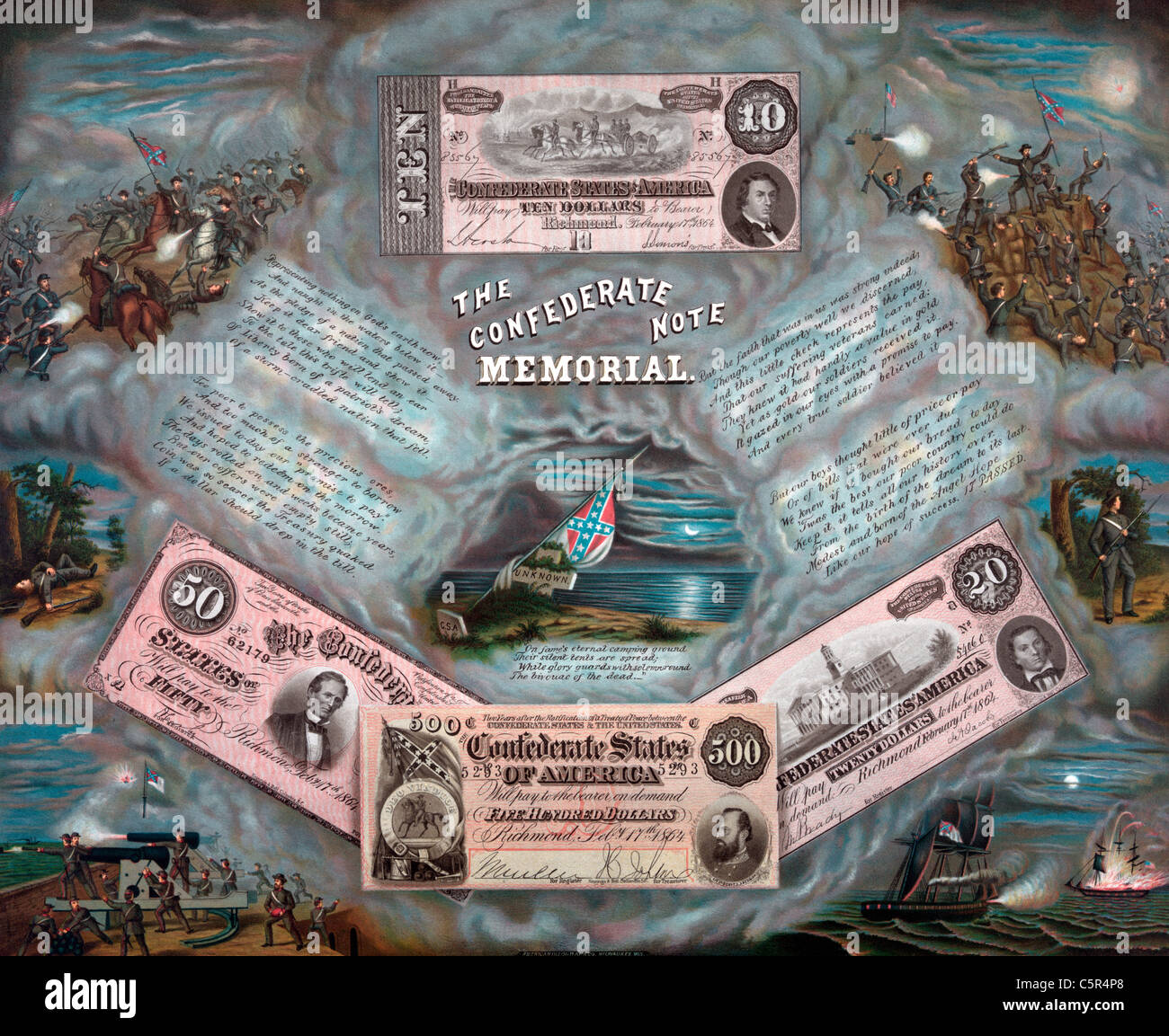 Remarque La Confederate memorial - Confederate argent entouré par les images de la Confédération - Guerre civile USA Banque D'Images