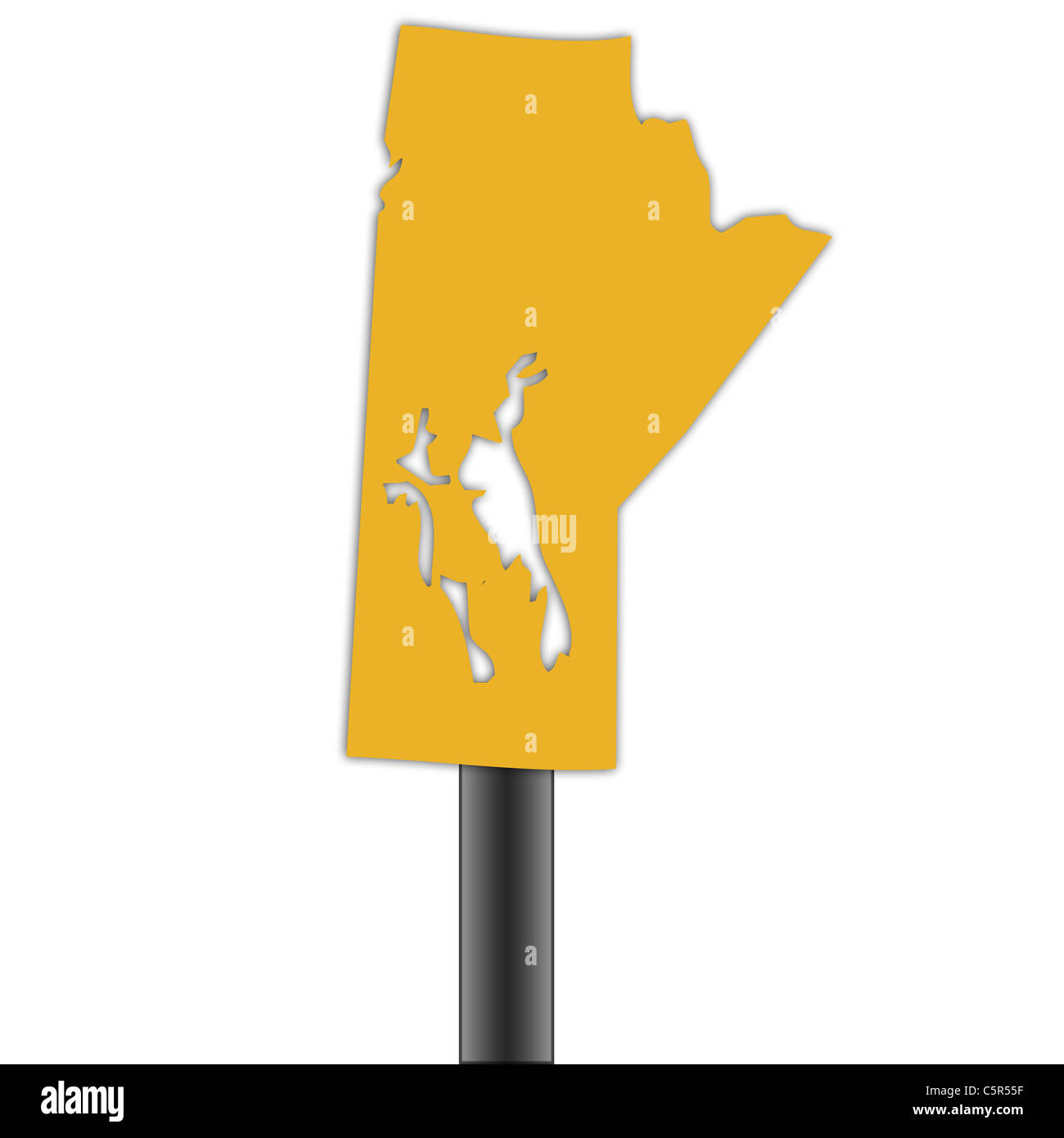 Manitoba map road sign isolé sur un fond blanc. Banque D'Images