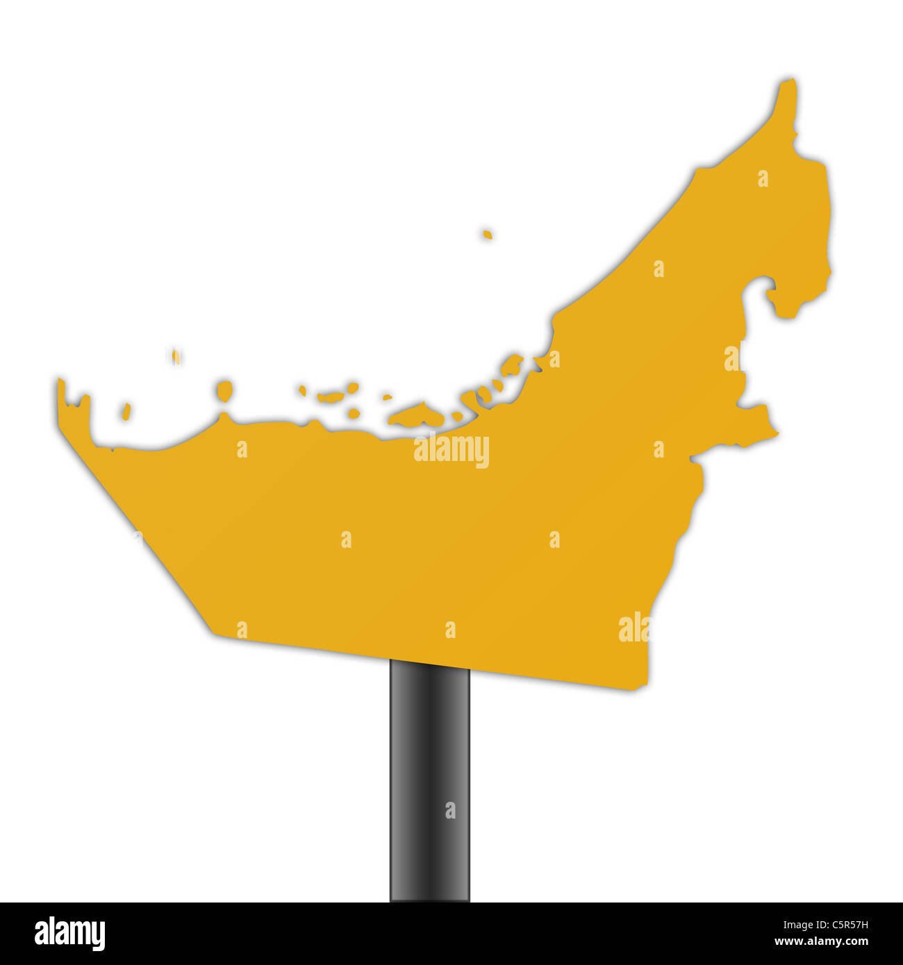 Emirats Arabes Unis site road sign isolé sur un fond blanc. Banque D'Images