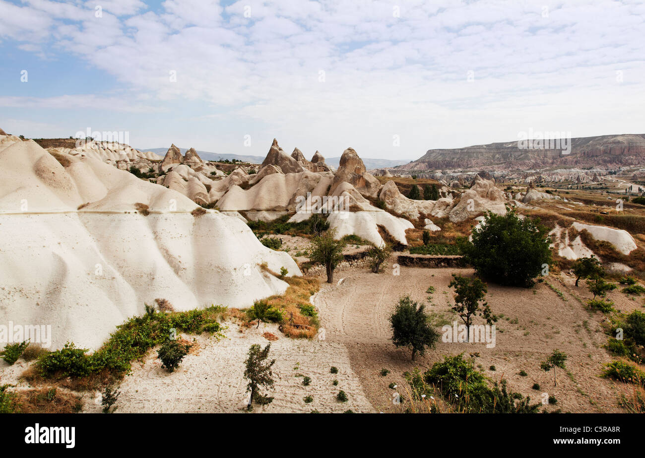 Paysage de la Cappadoce, région de roche calcaire altéré vent naturellement, l'homme a fait maisons grotte, zone de recadrage, copy space Banque D'Images