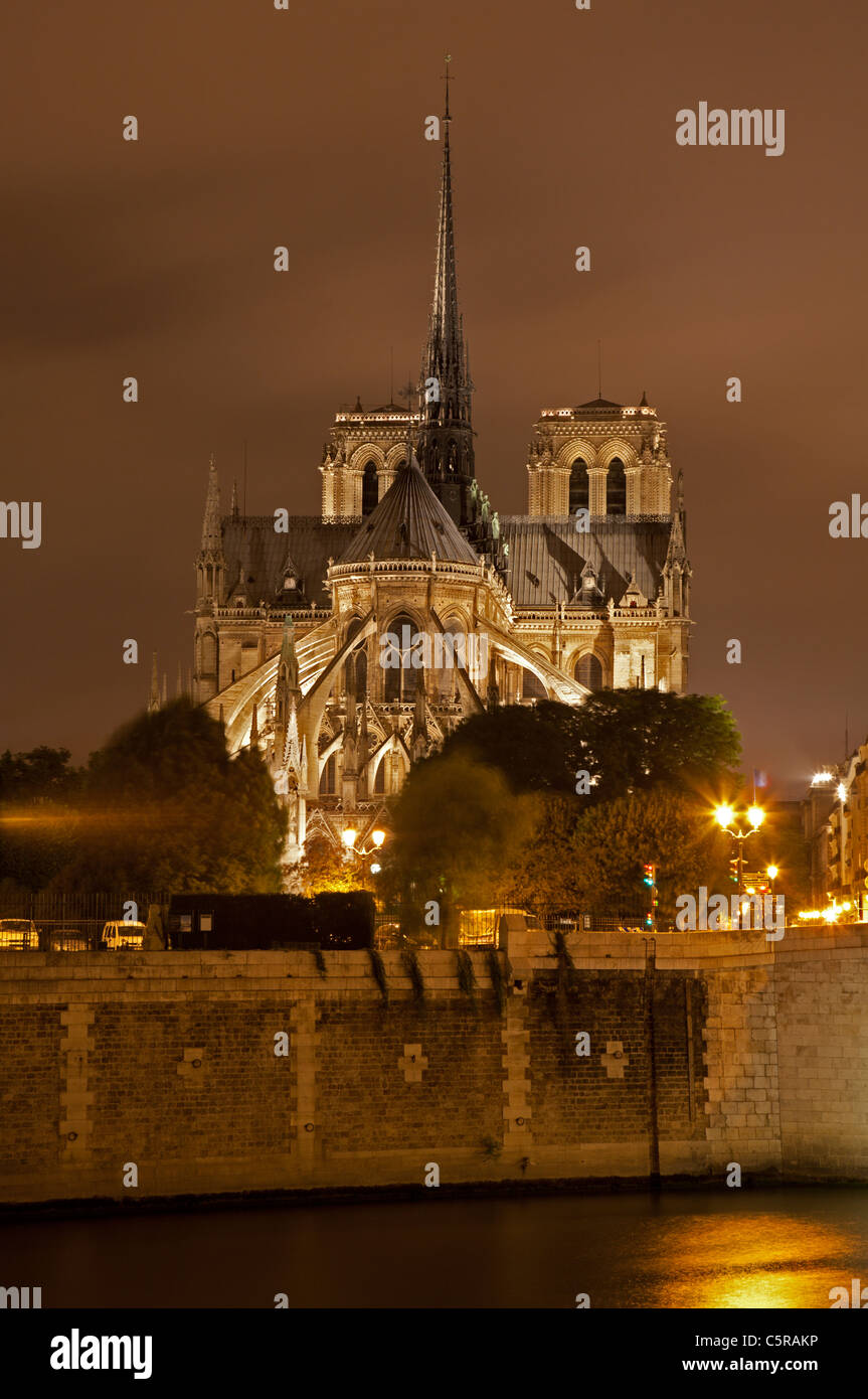 Paris - Cathédrale Notre Dame de nuit Banque D'Images
