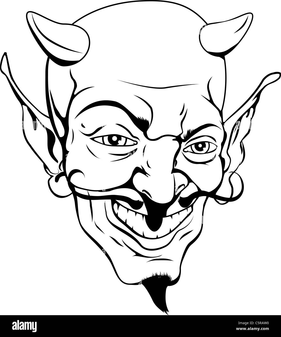 Un noir et blanc cartoon style devil face Banque D'Images
