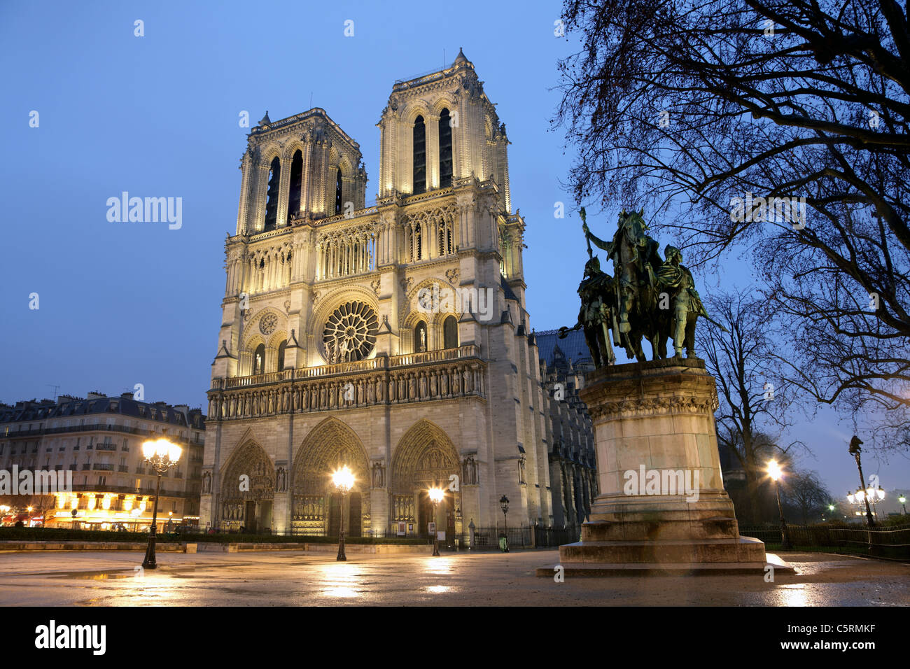 La cathédrale Notre Dame de nuit Banque D'Images
