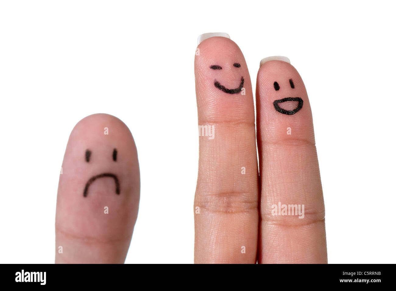 Trois doigts peints comme un couple annonce un regret face Banque D'Images