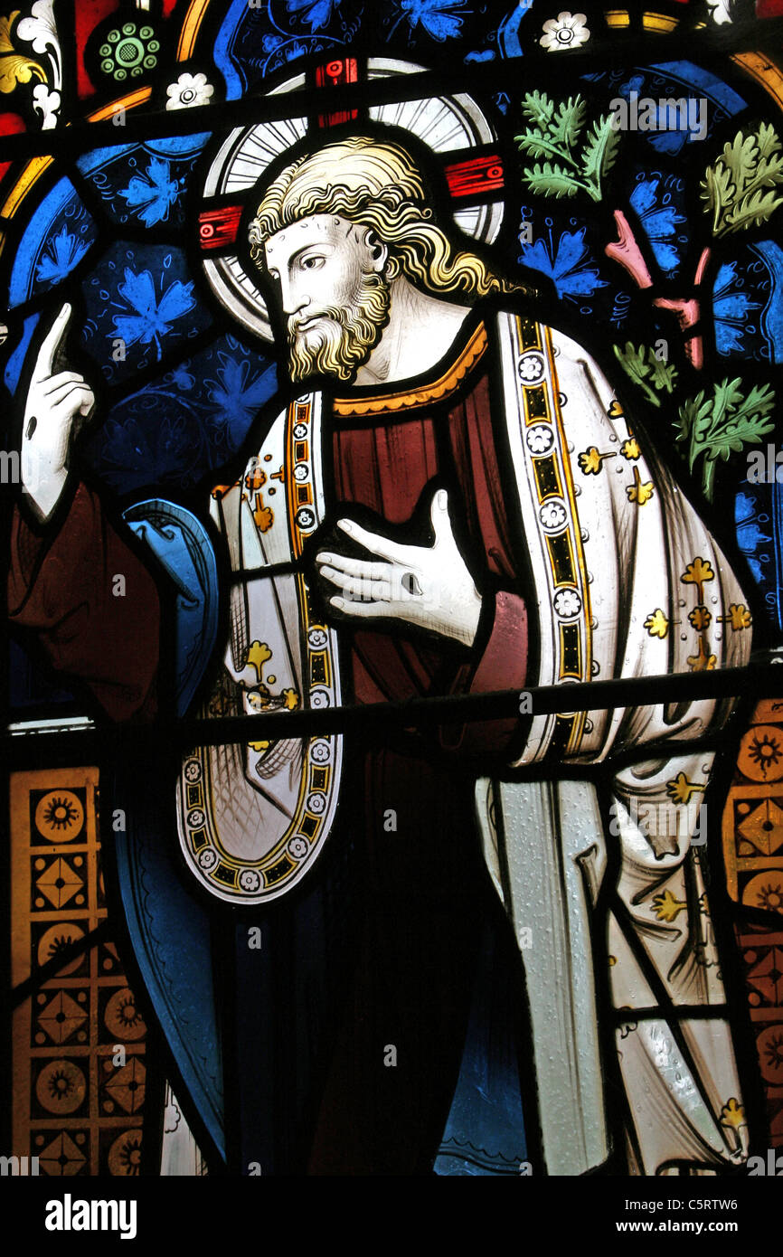 Vitrail de Jésus de passage biblique Jean 20:17 en l'église Saint Pierre, Gunby, Lincolnshire, Royaume-Uni Banque D'Images