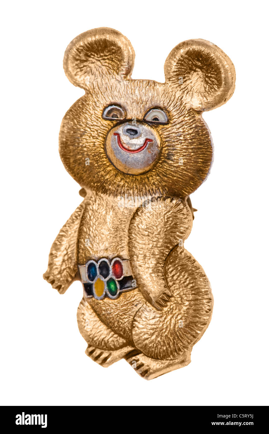 Objet sur blanc - badge olympique soviétique avec l'ours Banque D'Images