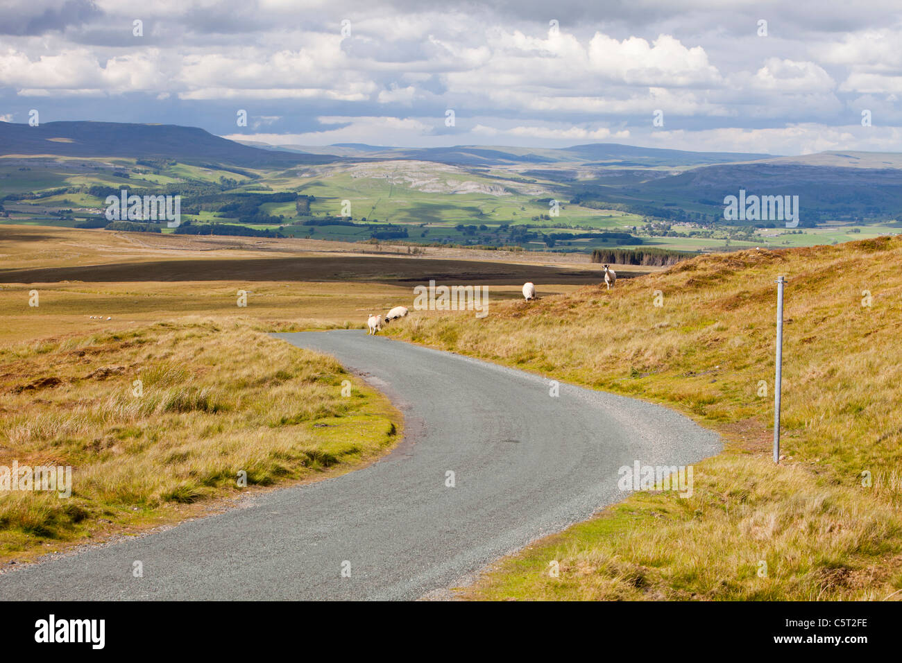Un moorland road sur Knotts Bowland dans l'auge de Bowland, Lancashire, UK, regard vers le Yorkshire Dales Banque D'Images