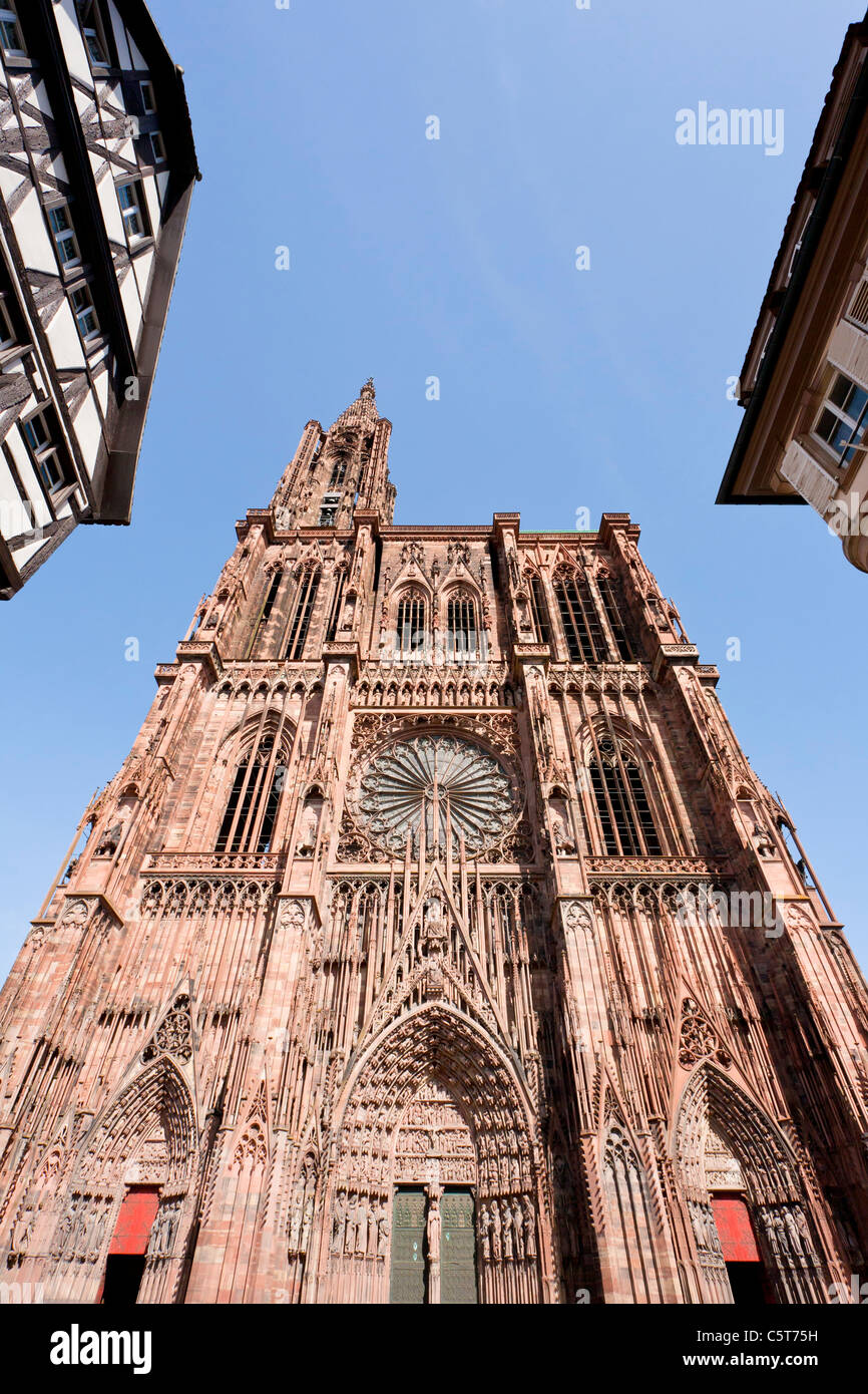 France, Alsace, Strasbourg, vue de la cathédrale Notre Dame avec ossature de bois Banque D'Images