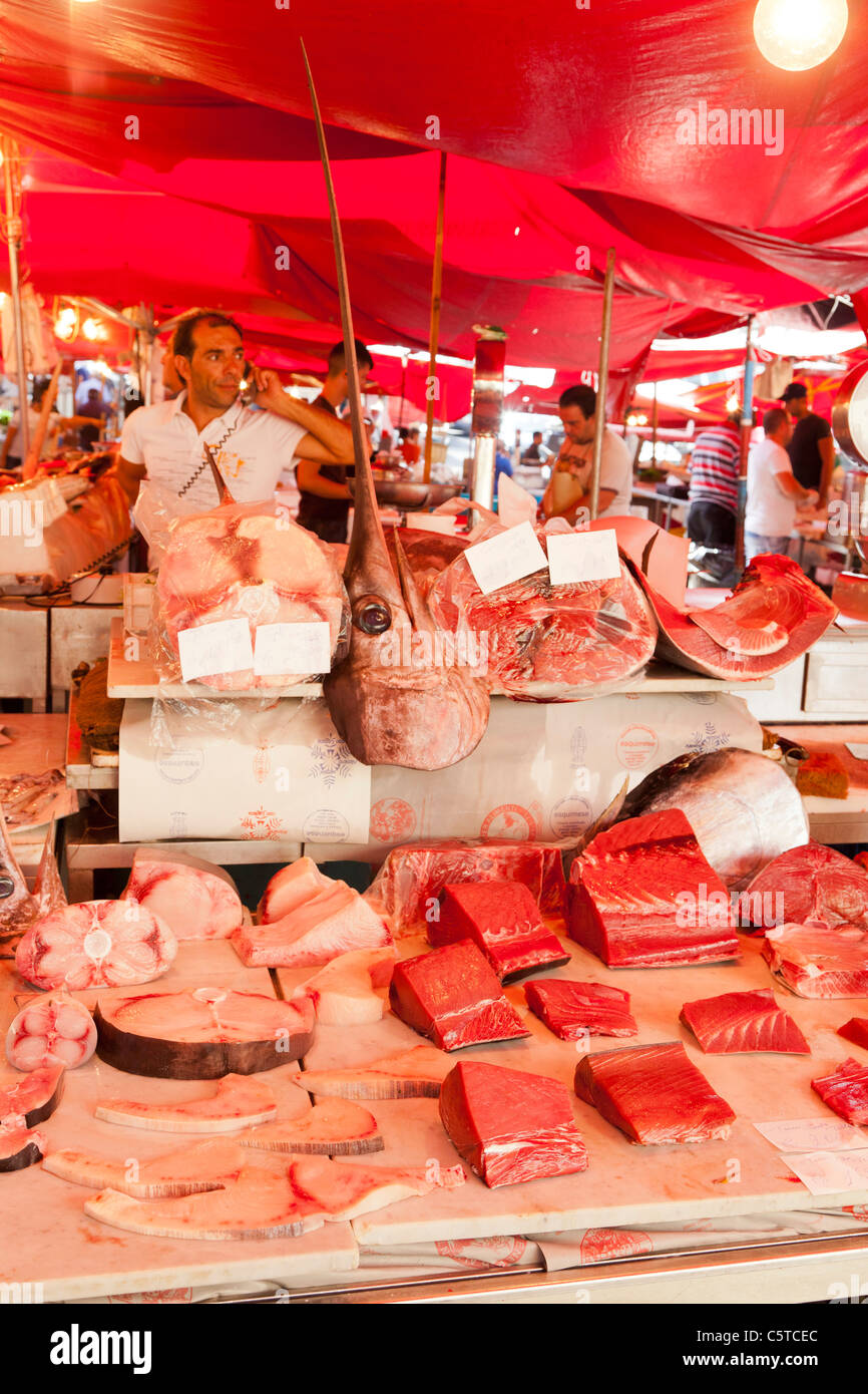 Marché aux poissons de Catane Sicile Italie Banque D'Images