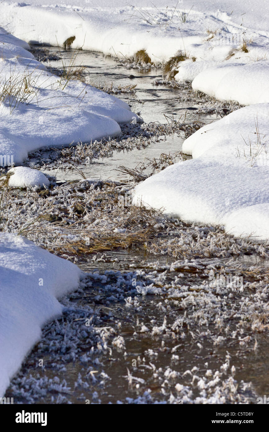 Glace dans un ruisseau menant à la rivière Findhorn Strath Dearn Ecosse Cairngorm Banque D'Images