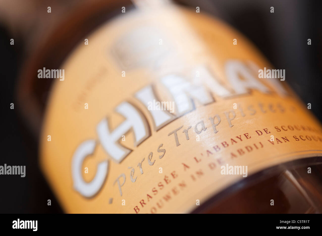 Bouteille de bière trappiste de Chimay étiquette libre Banque D'Images