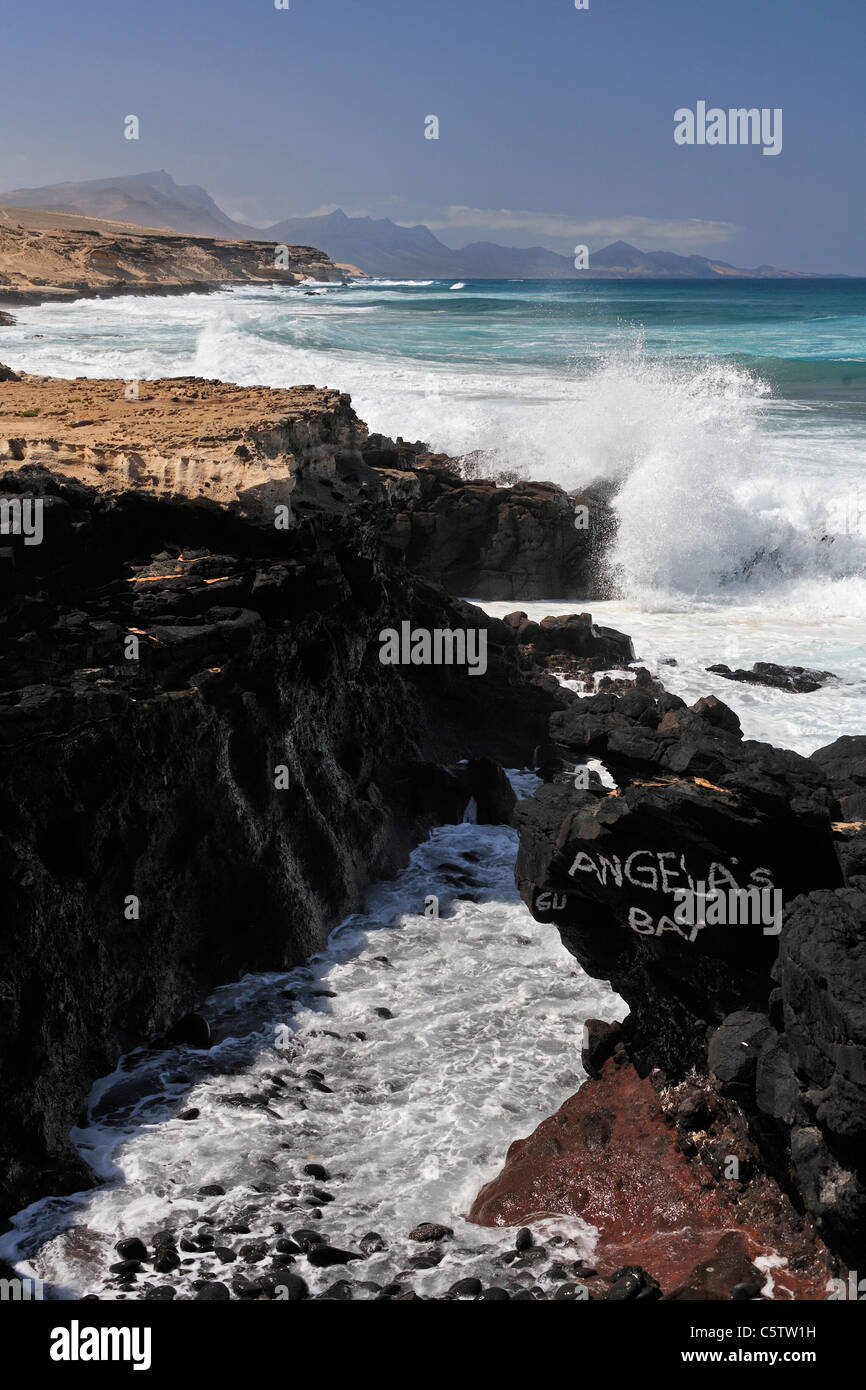Espagne, Canaries, Fuerteventura, Playa de Barlovento, vue de la baie d'AngelaÂ - isthme Banque D'Images