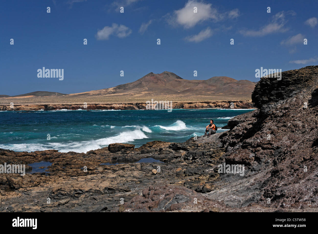 Espagne, Canaries, Fuerteventura, Punta de Jandia, Turbina, vue sur mer Banque D'Images