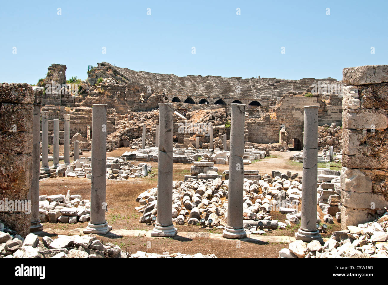 La Turquie côté Agora amphithéâtre antique Theatre Romain Grec Banque D'Images