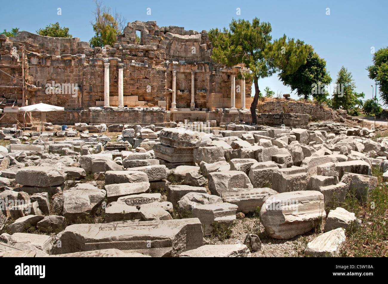 Side Turquie Ruines Agora romaine archéologie Town City Banque D'Images